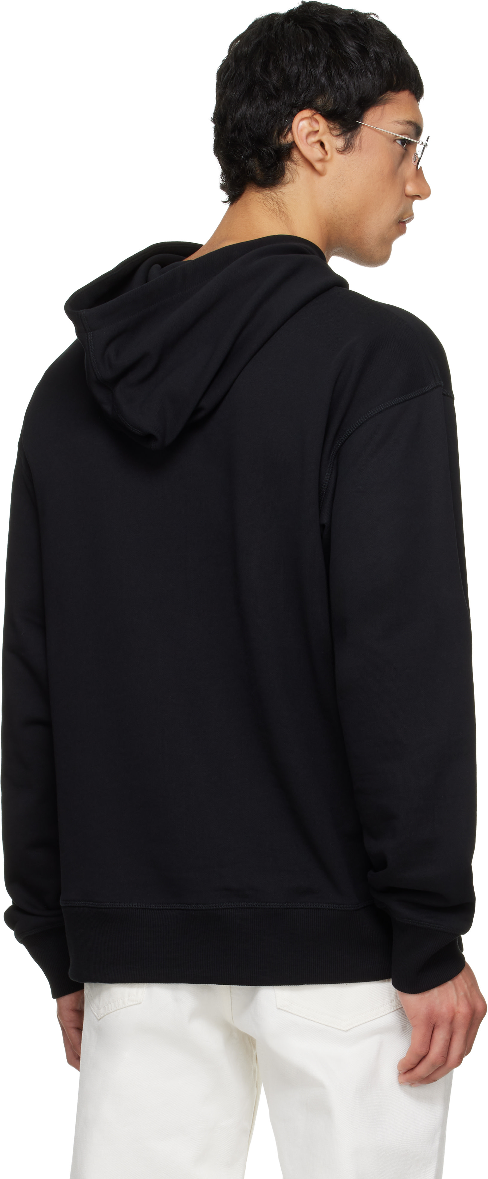 Balmain - Pull à capuche noir en coton à logo imprimé