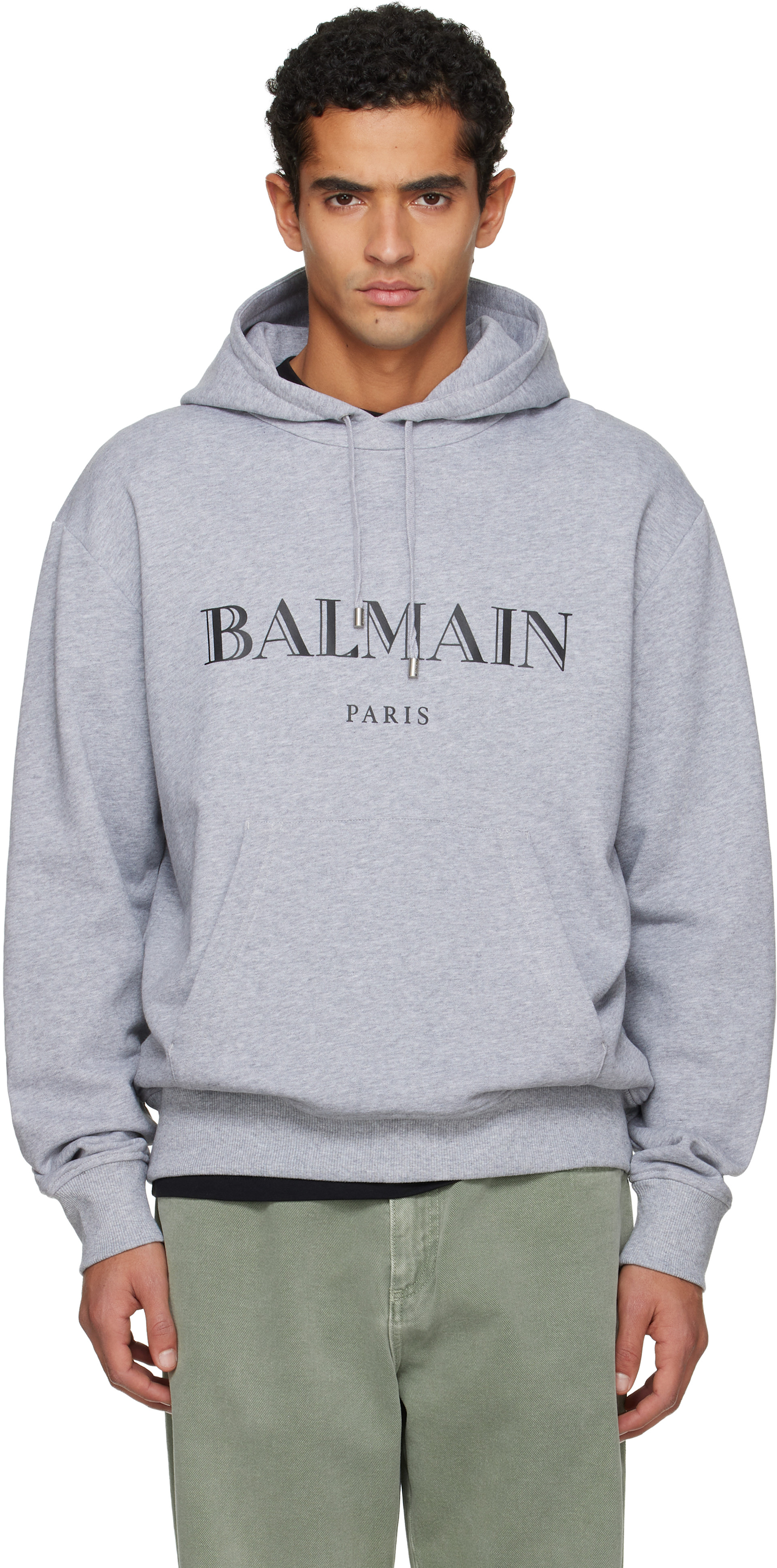 Balmain - 그레이 발망 프린트 후디