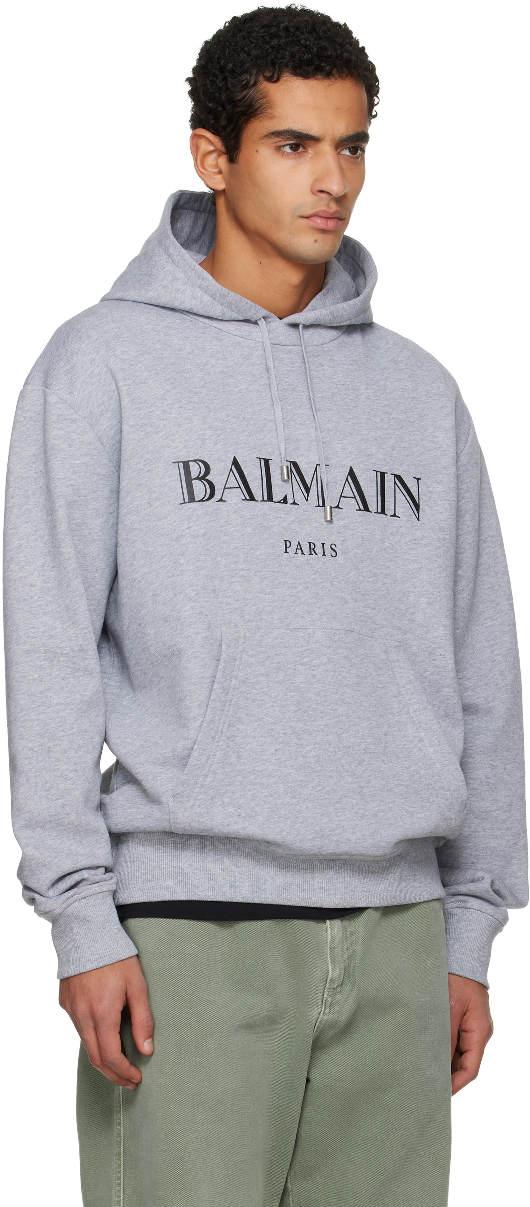 Balmain - Pull à capuche gris à logo imprimé