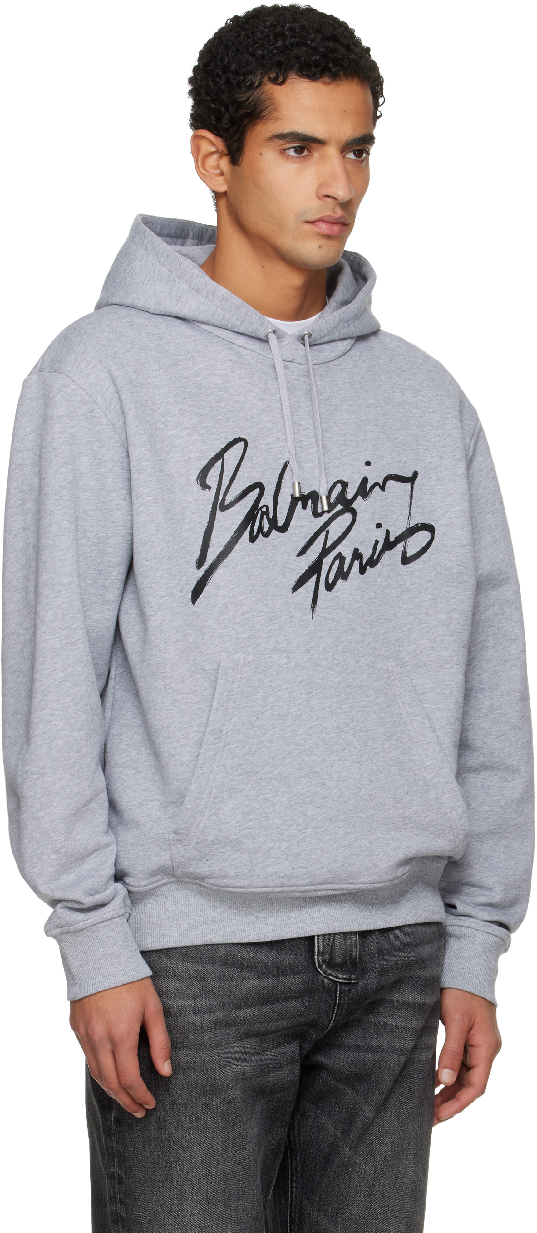 Balmain - Pull à capuche gris à logo