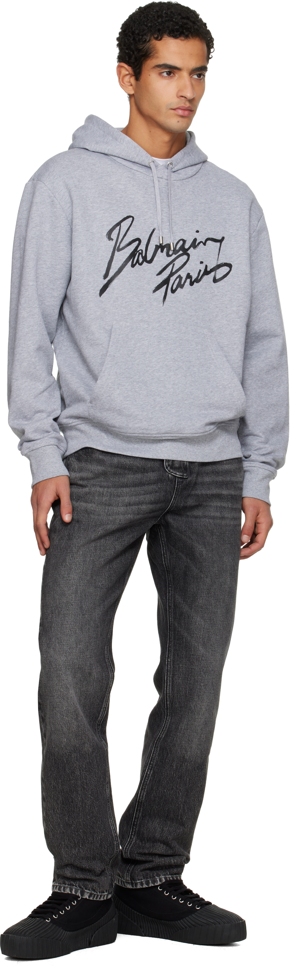 Balmain - Pull à capuche gris à logo