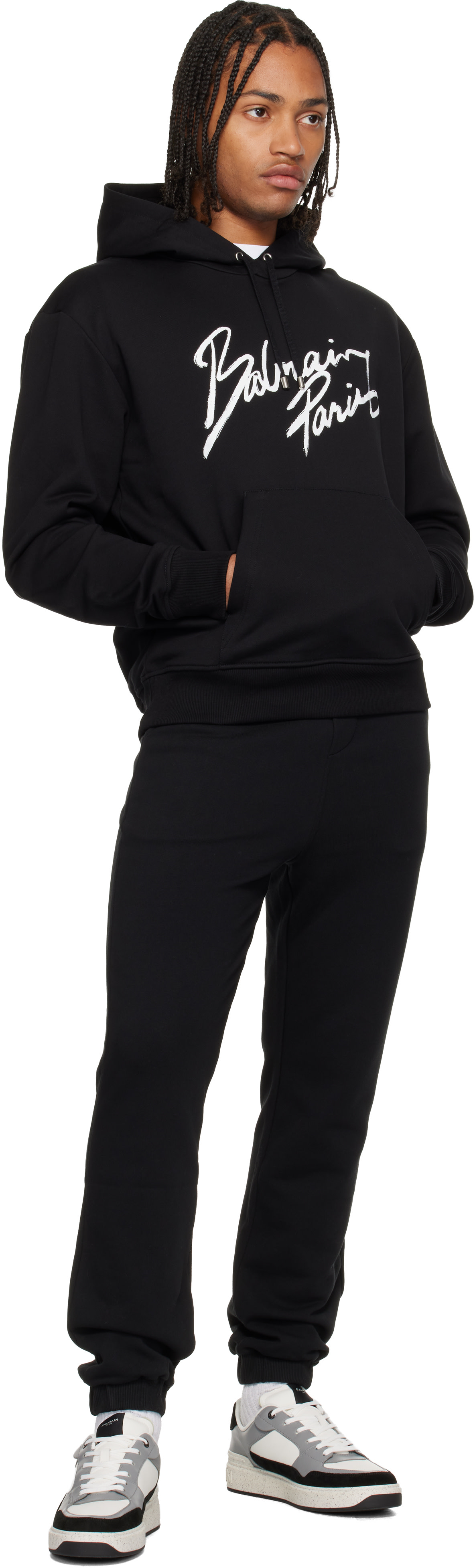 Balmain - Pull à capuche noir à logo manuscrit