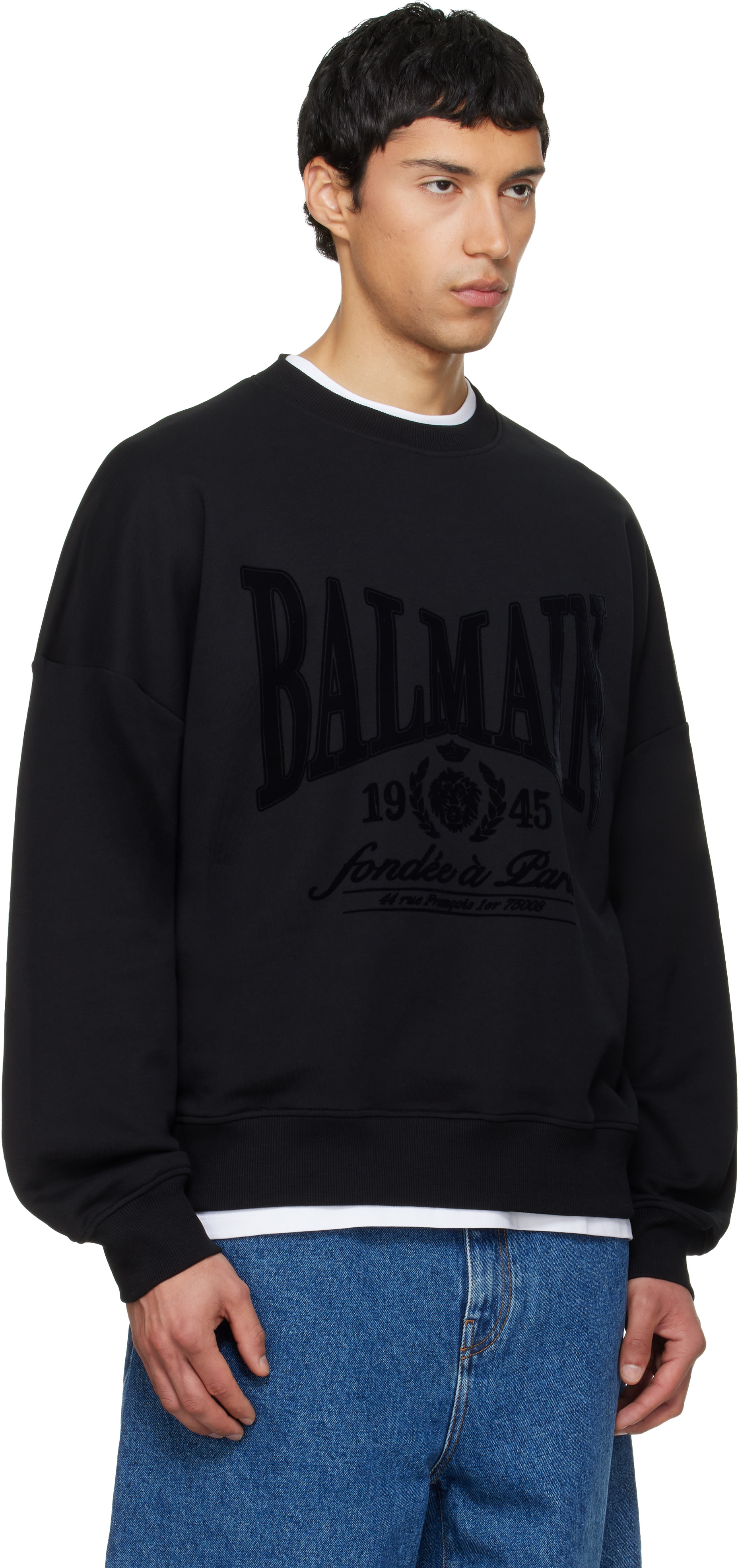 Balmain - Pull molletonné noir en coton à logo