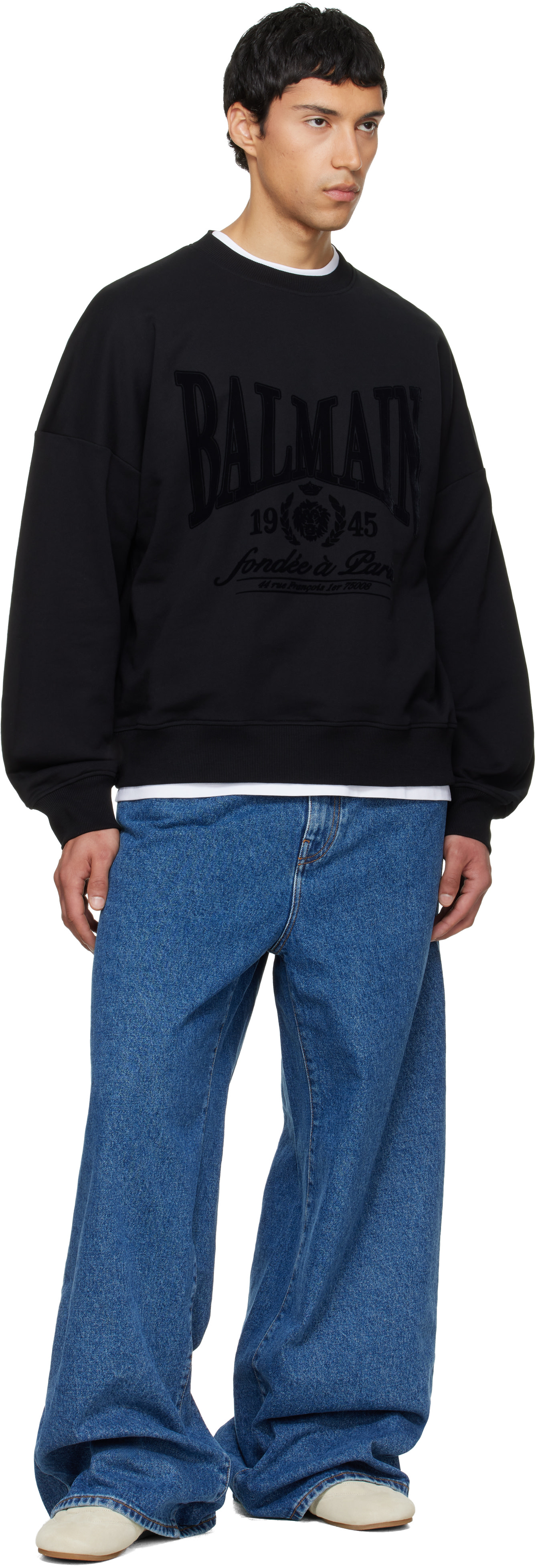 Balmain - Pull molletonné noir en coton à logo