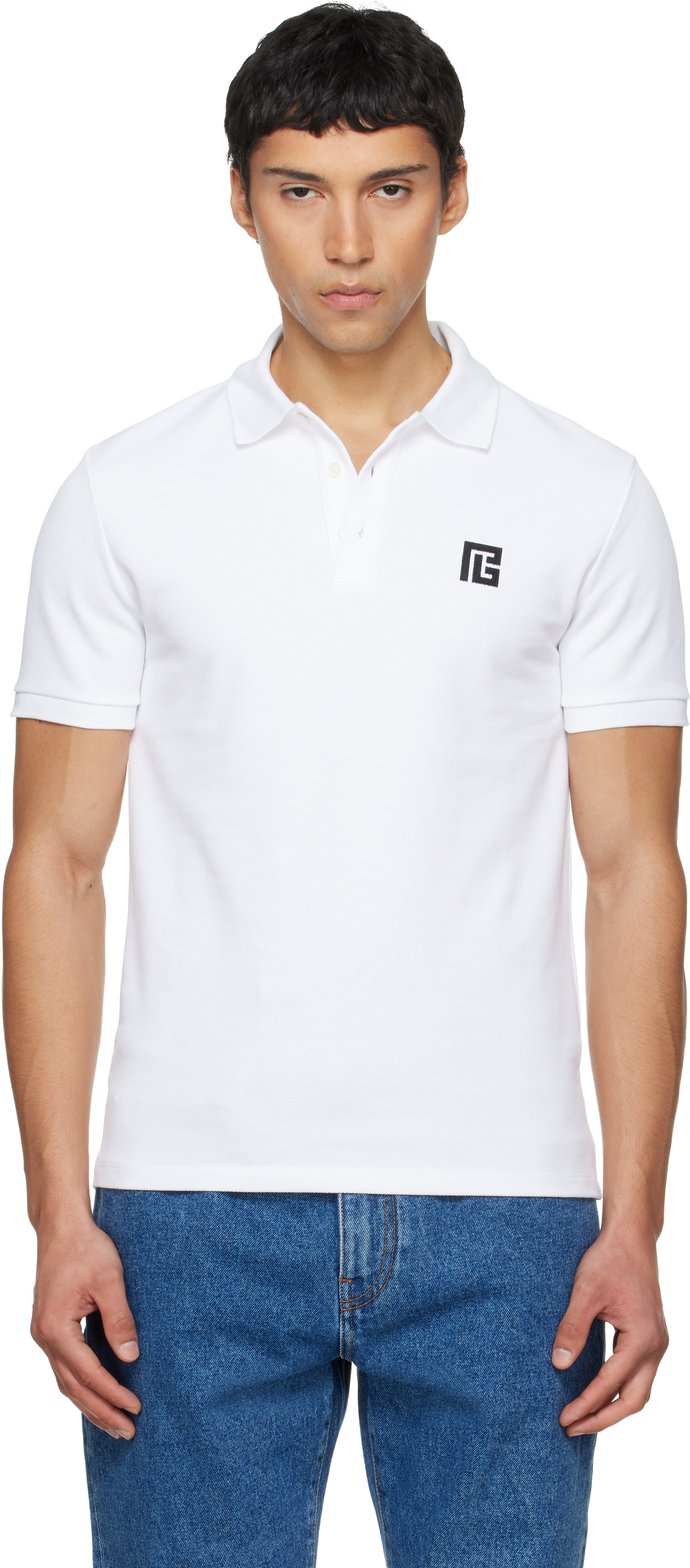 BALMAIN - White Embroidered Cotton Polo