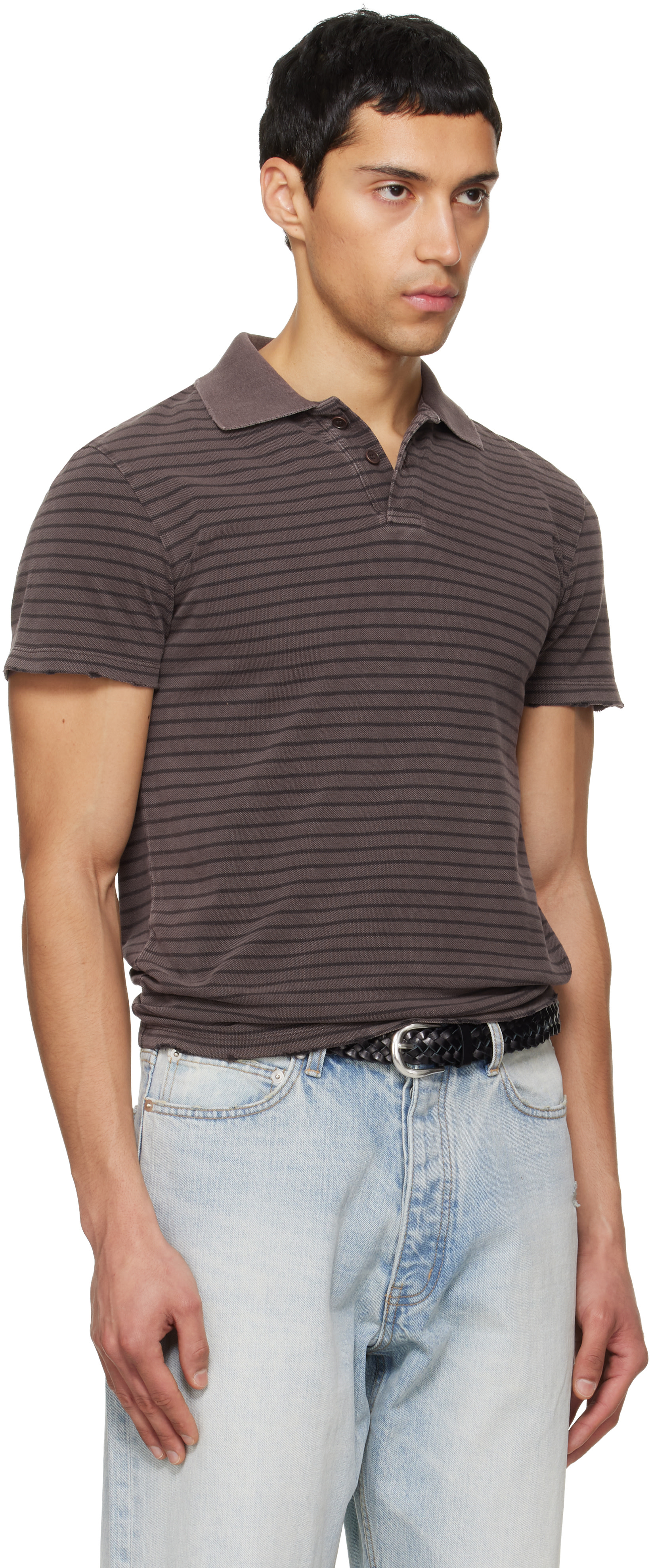 TONYWACK: Brown Garment Dyed Stripe Pique Polo | SSENSE
