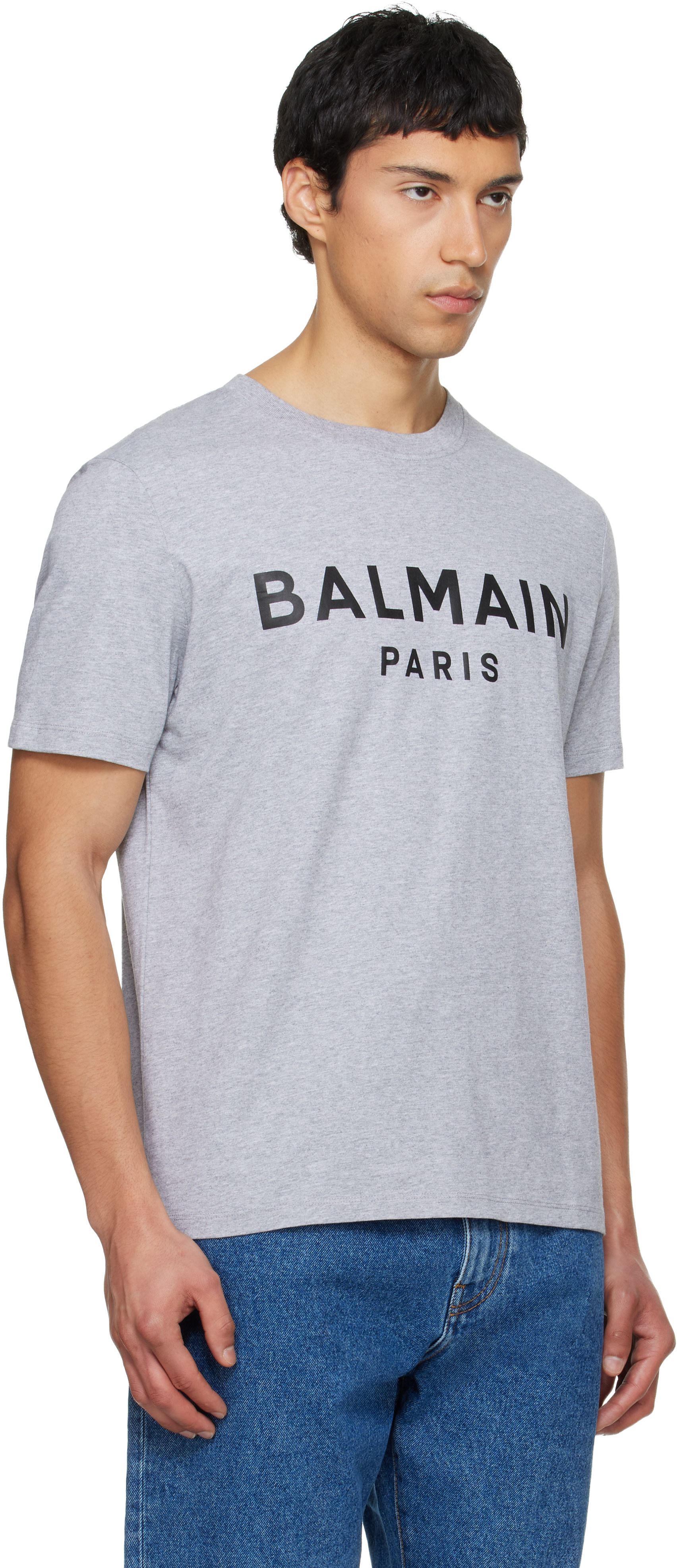 Balmain - 그레이 프린트 코튼 티셔츠