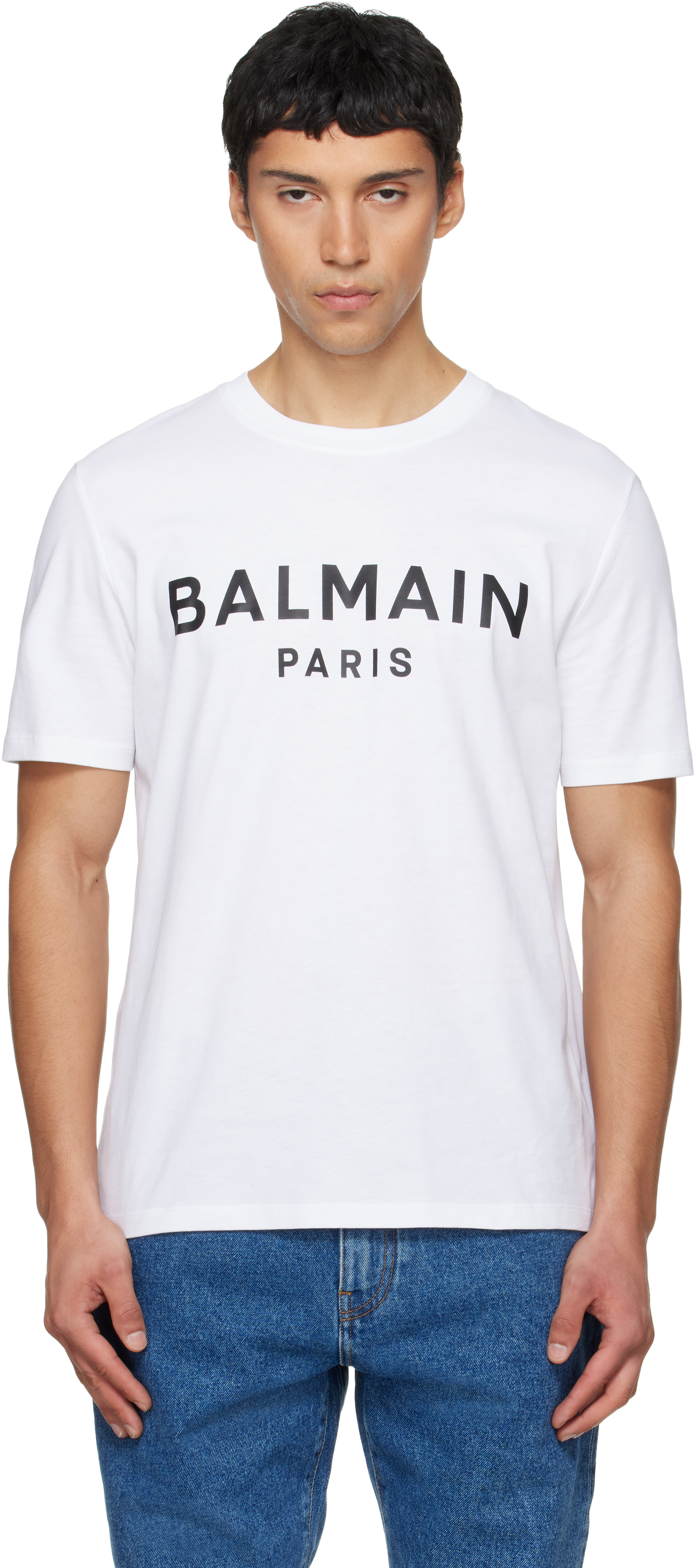 Balmain: ホワイト 'Balmain Paris' プリントTシャツ | SSENSE 日本