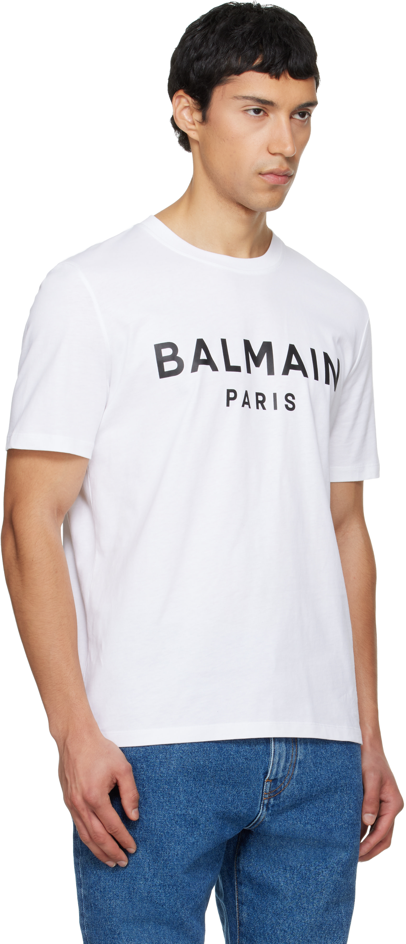 BALMAIN: White 'Balmain Paris' Print T-shirt | SSENSE
