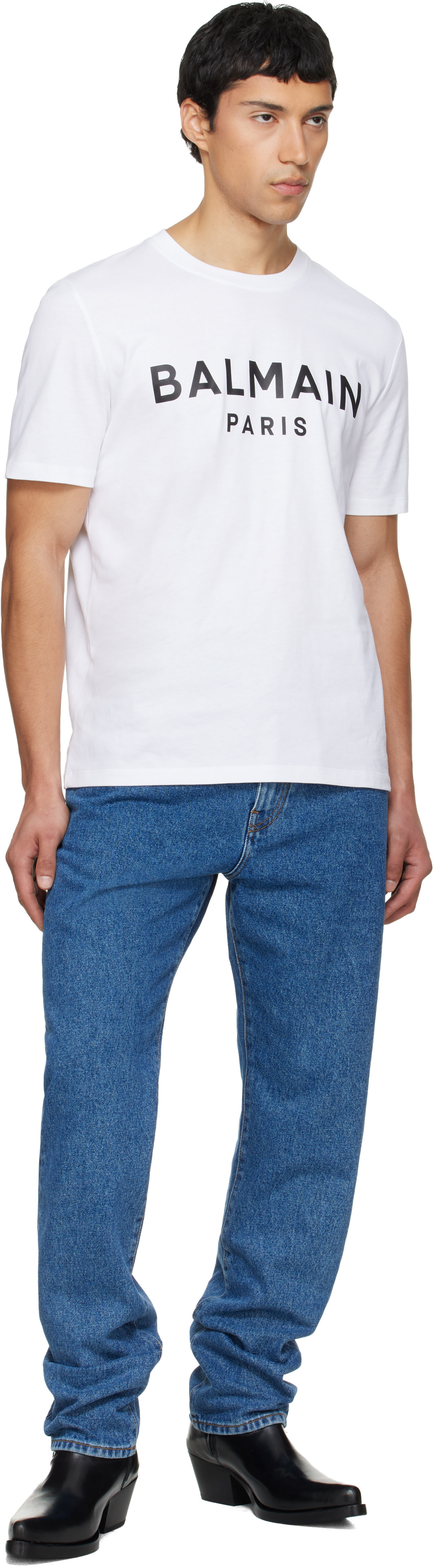 BALMAIN: White 'Balmain Paris' Print T-shirt | SSENSE