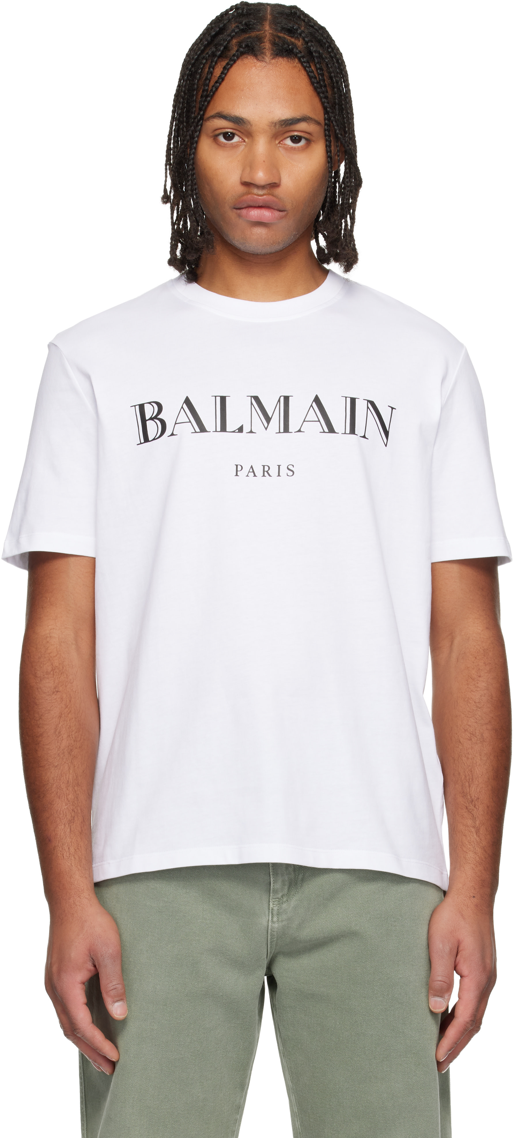 ☆BALMAIN バルマン ホワイト ロゴ 半袖 Tシャツ プリントTシャツ　M BALMAIN（バルマン）PRINTED T-SHIRT (プリンテッド Tシャツ) ロゴ