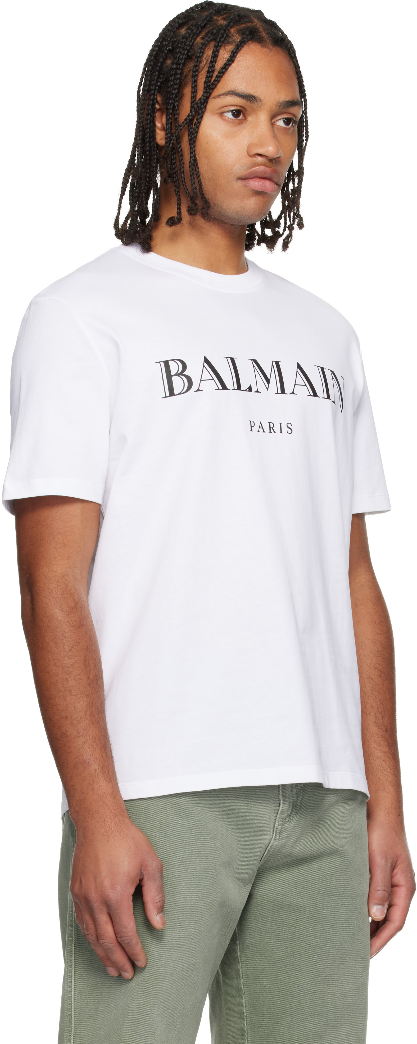 BALMAIN: White 'Balmain' Print T-shirt | SSENSE