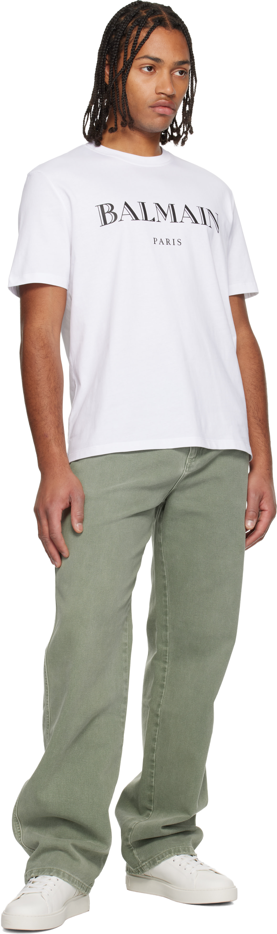 美品　BALMAIN バルマン　薄手半袖　白　カットソー　ジルコニアビーズ BALMAIN（バルマン） メンズ Tシャツ XL ホワイト 白 BA12532 半袖