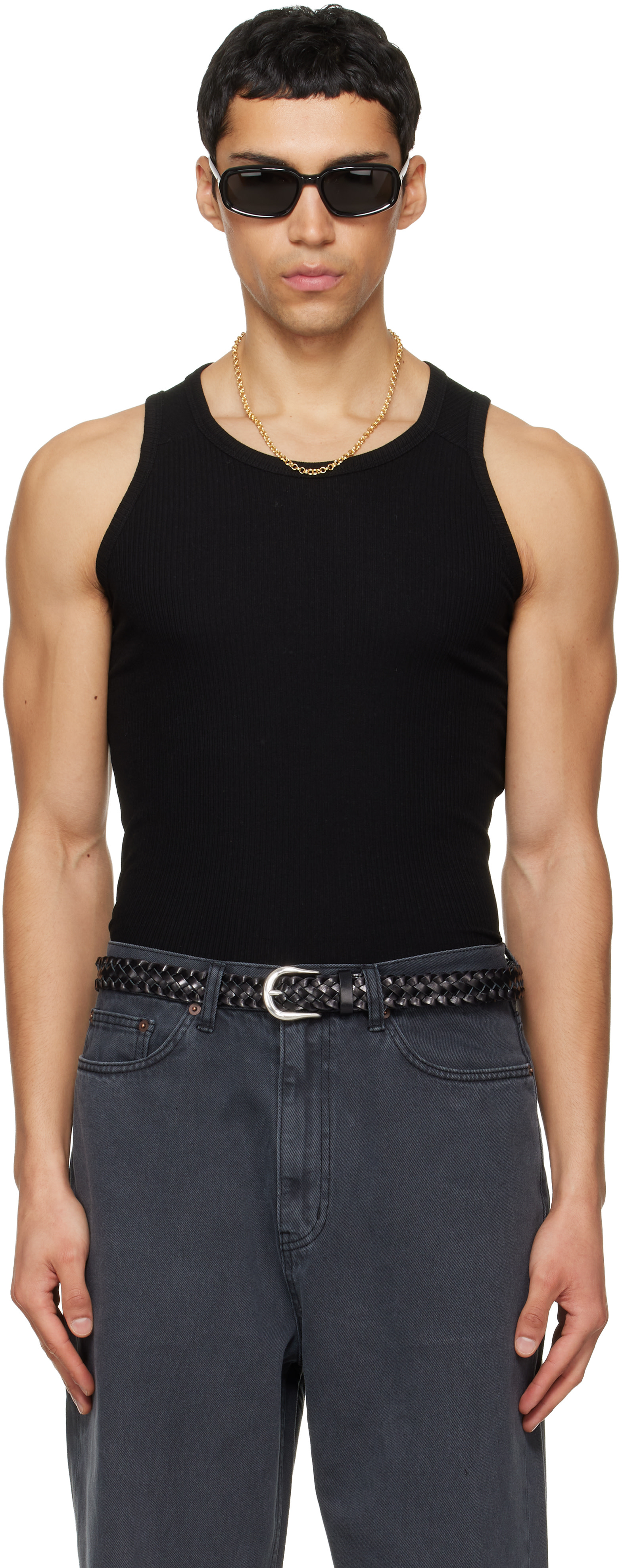 TONYWACK - Black Silk Lyocell Rib Tank Top