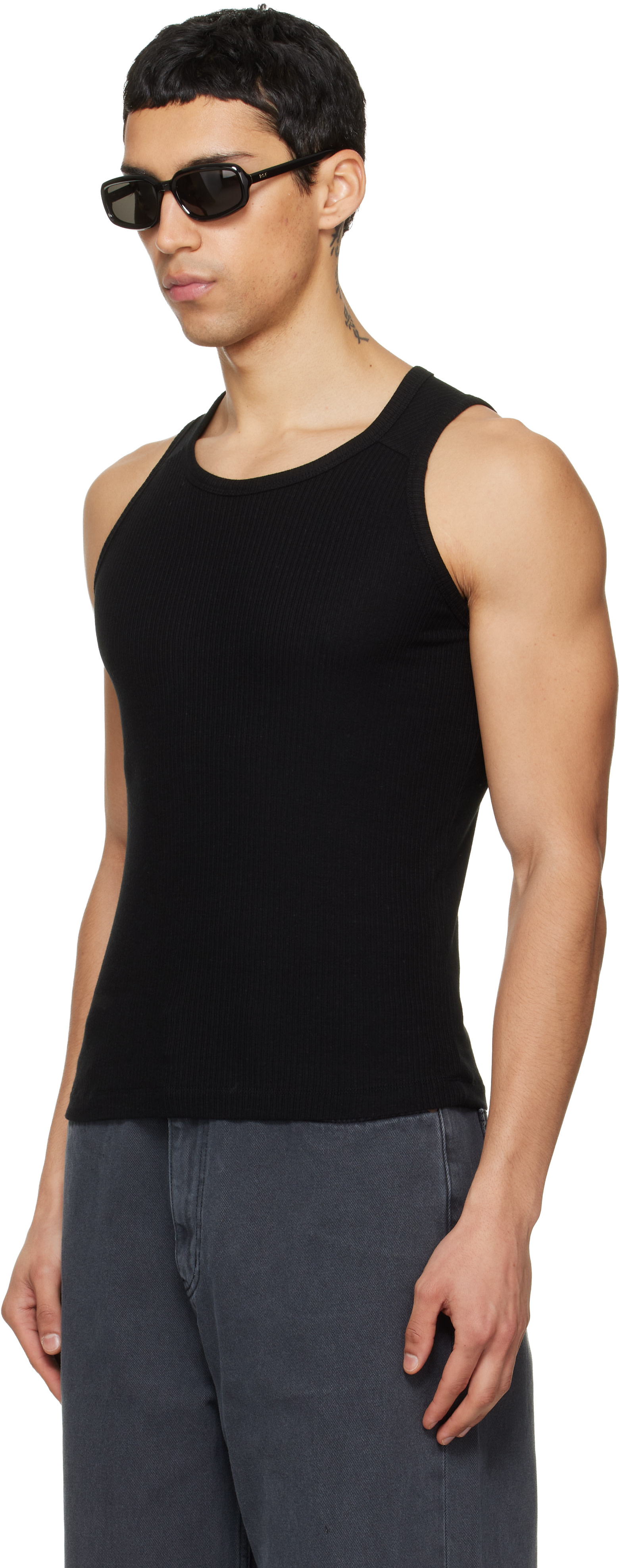 TONYWACK - Black Silk Lyocell Rib Tank Top