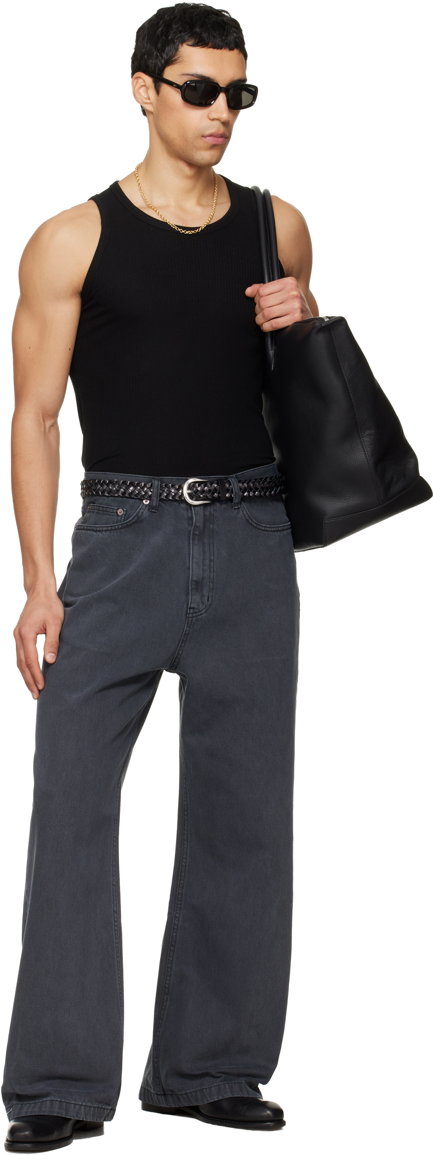 TONYWACK - Black Silk Lyocell Rib Tank Top