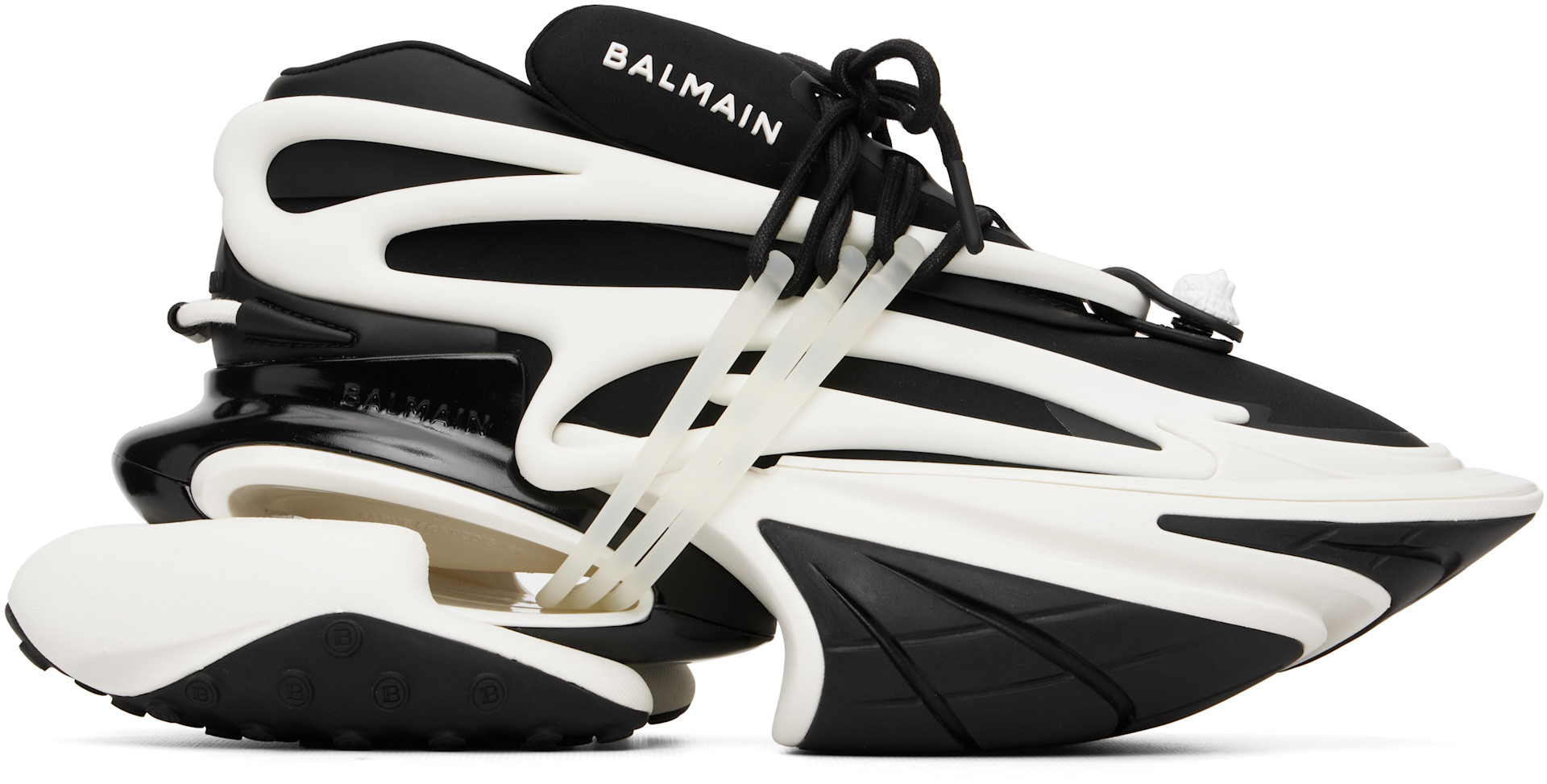 Balmain: ブラック＆ホワイト Unicorn レザー ローカットスニーカー 