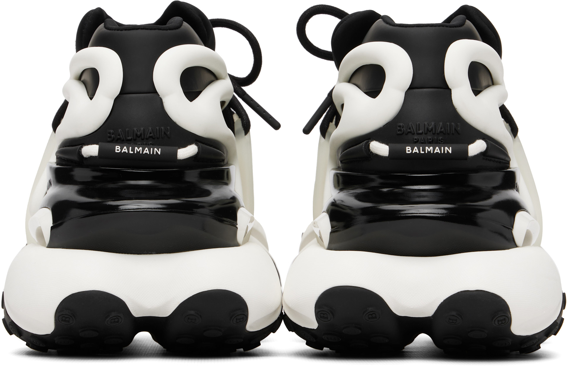 BALMAIN: Black & White Leather Unicorn Low-Top Sneakers | SSENSE
