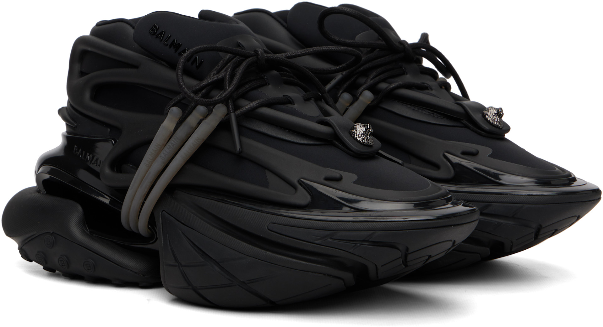 BALMAIN: Black Leather Unicorn Low-Top Sneakers | SSENSE Taiwan