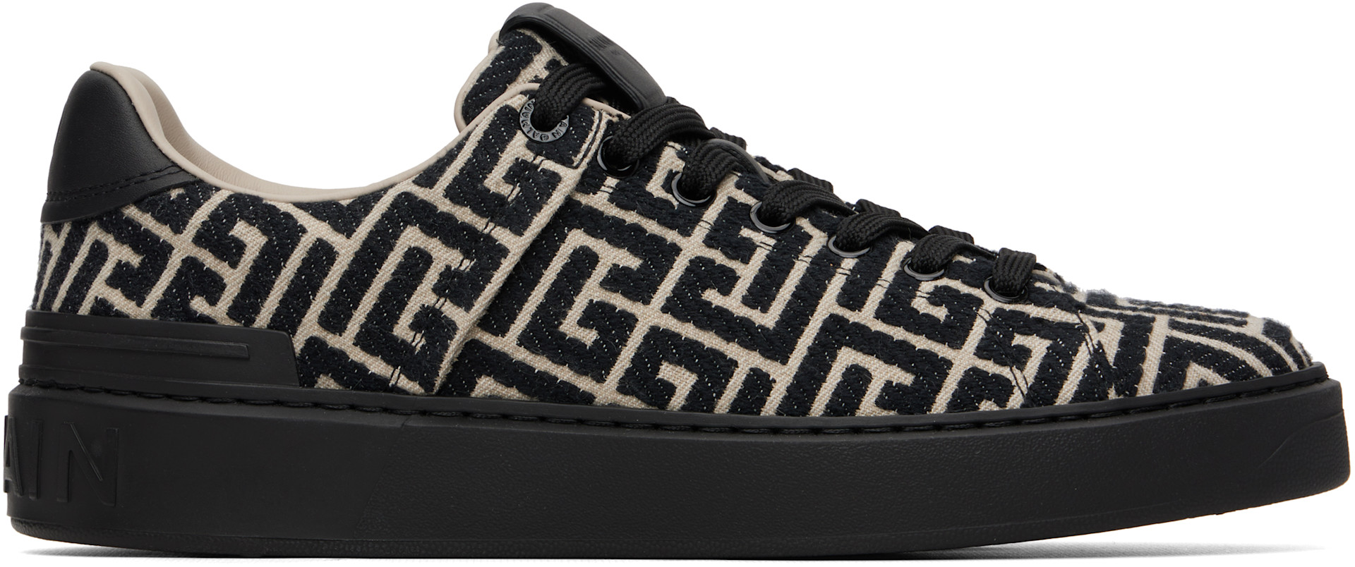 BALMAIN - Black & Beige Monogram Jacquard B-Court Sneakers