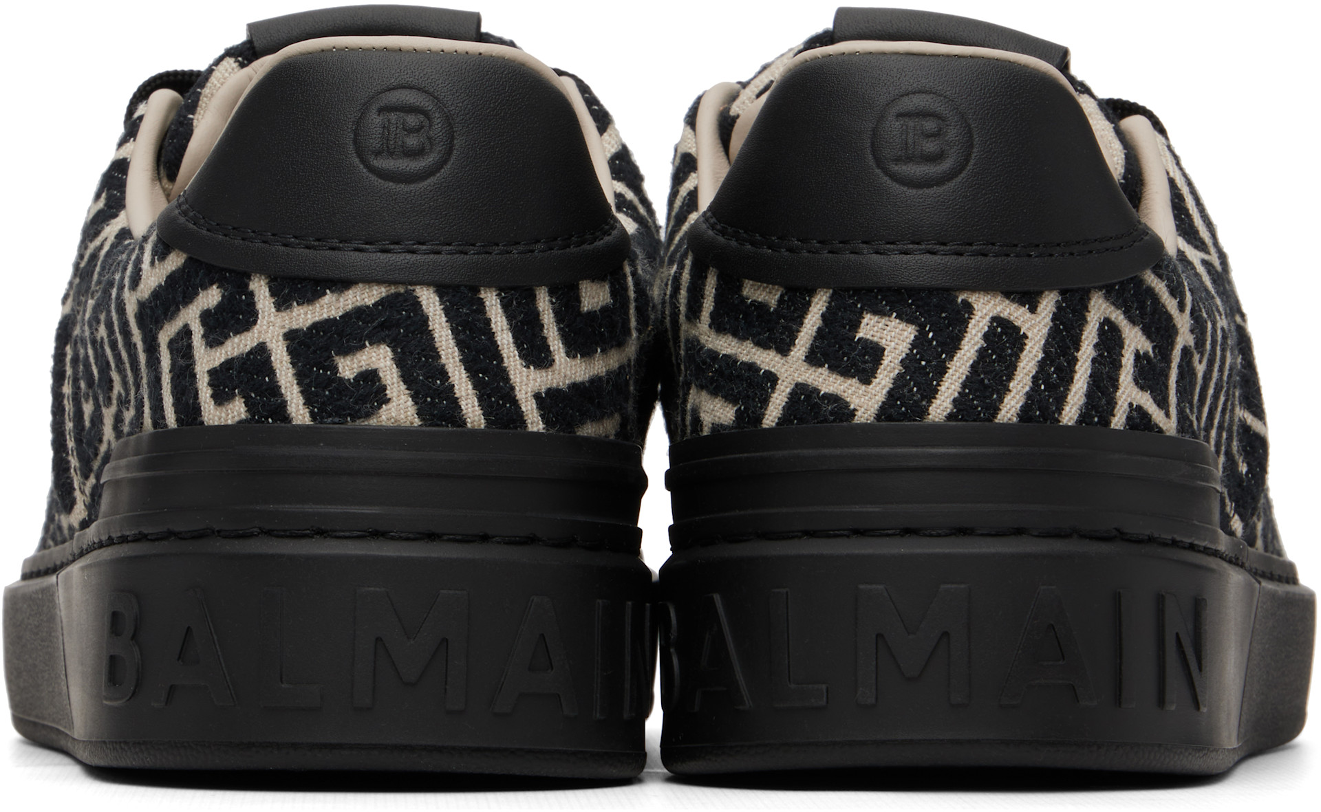 BALMAIN - Black & Beige Monogram Jacquard B-Court Sneakers