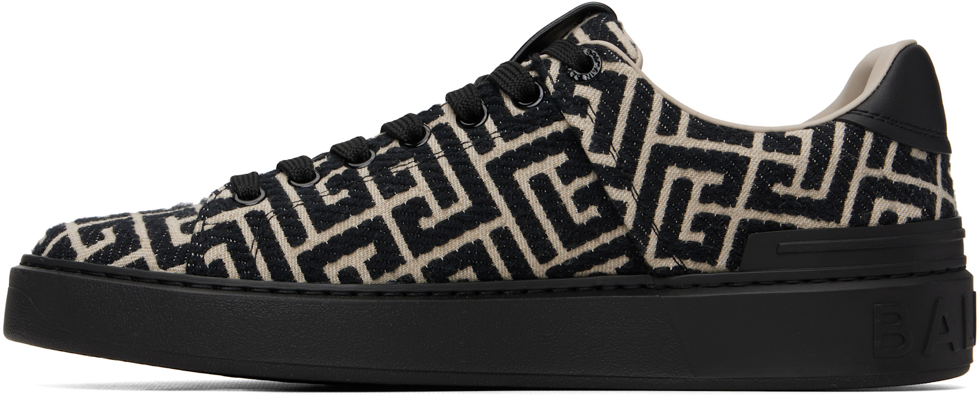 BALMAIN - Black & Beige Monogram Jacquard B-Court Sneakers