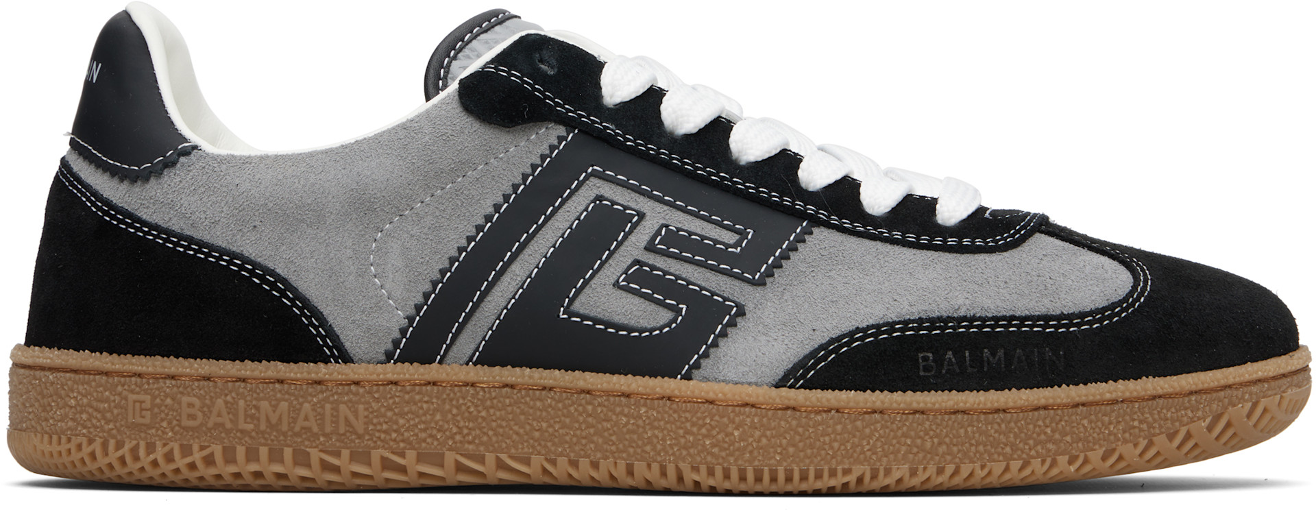 BALMAIN - Gray & Black Suede 'Balmain Swan' Sneakers