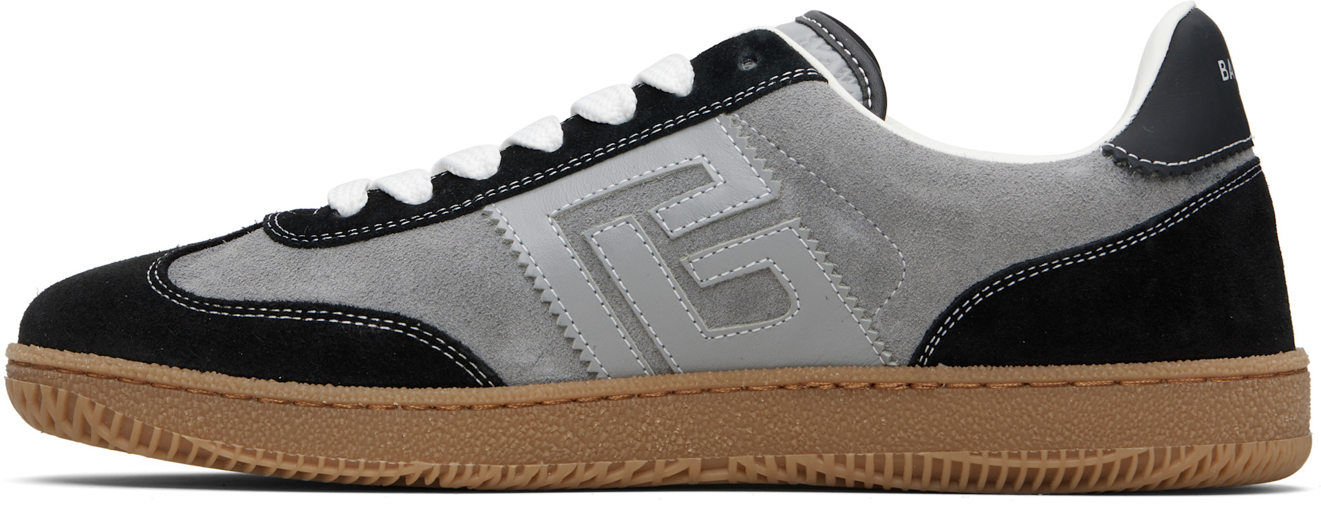 BALMAIN - Gray & Black Suede 'Balmain Swan' Sneakers