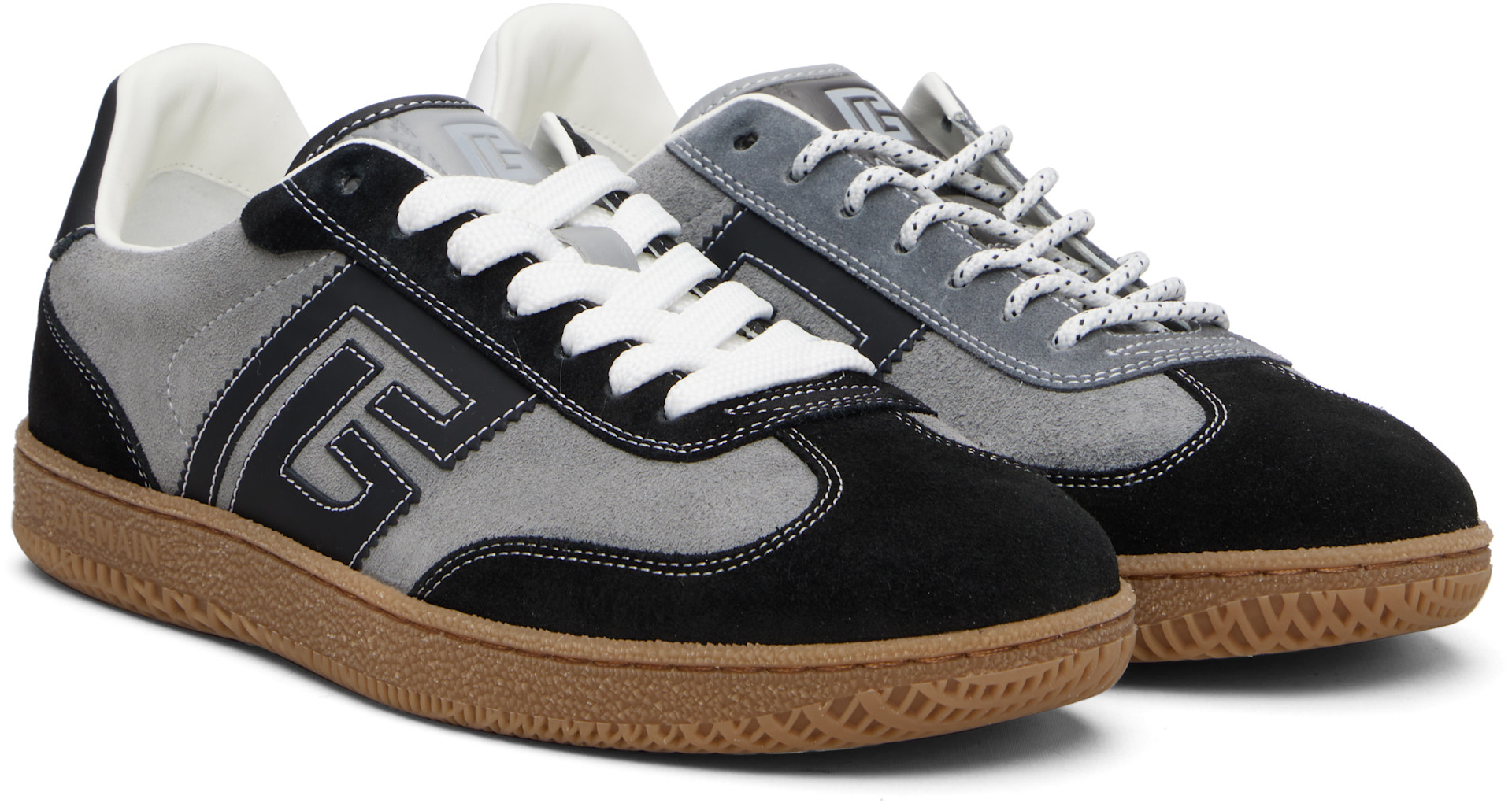 BALMAIN - Gray & Black Suede 'Balmain Swan' Sneakers