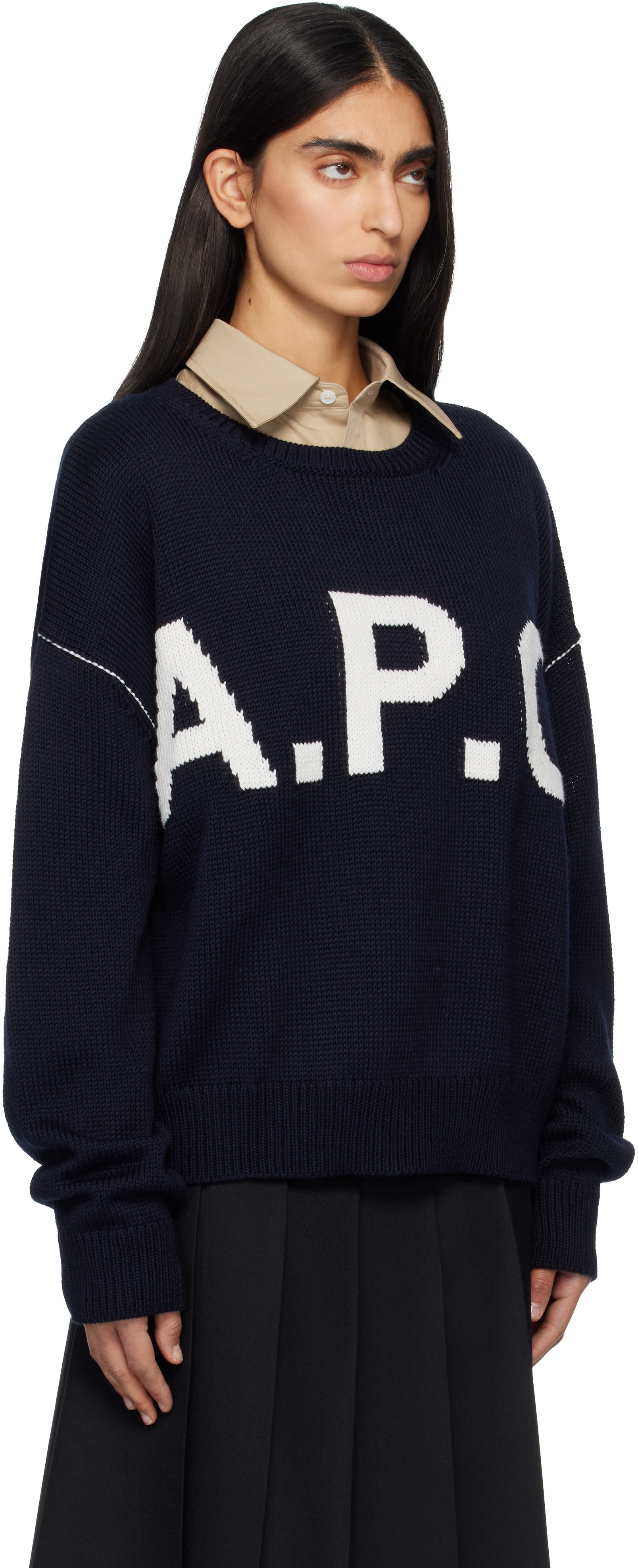 A.P.C. - Pull bleu marine à logo
