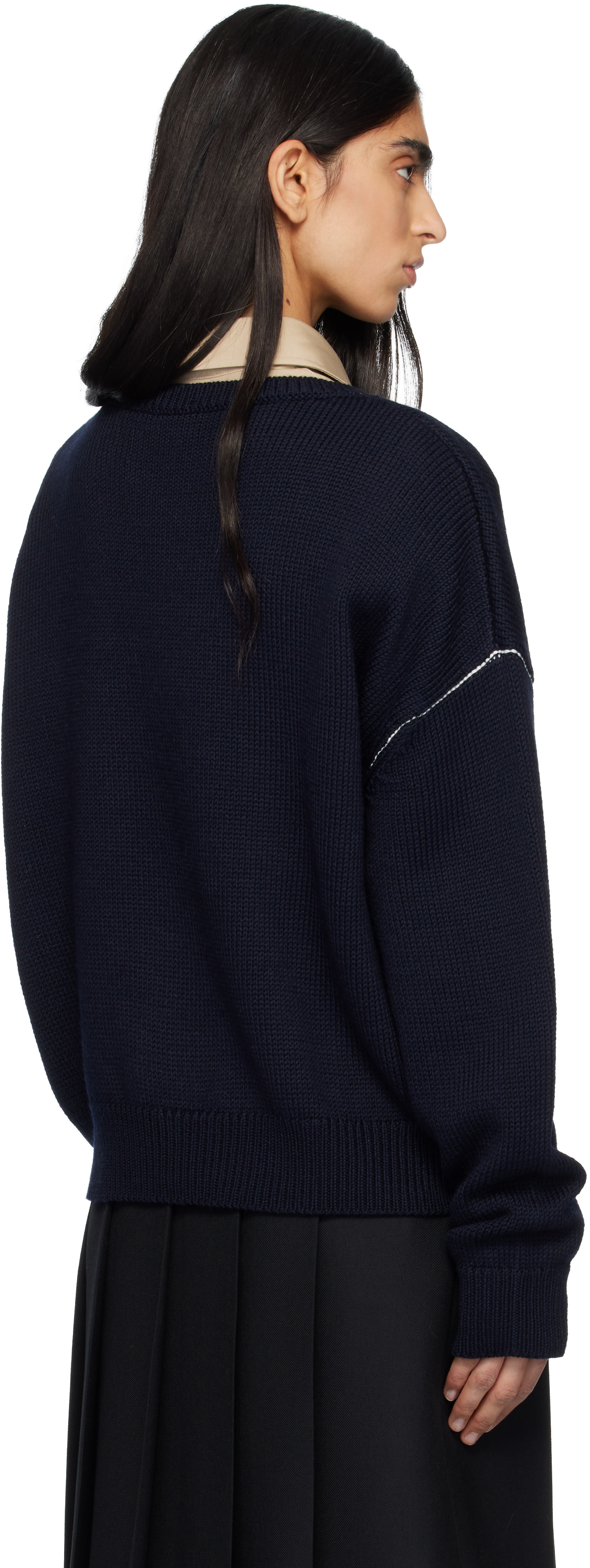 A.P.C. - Pull bleu marine à logo