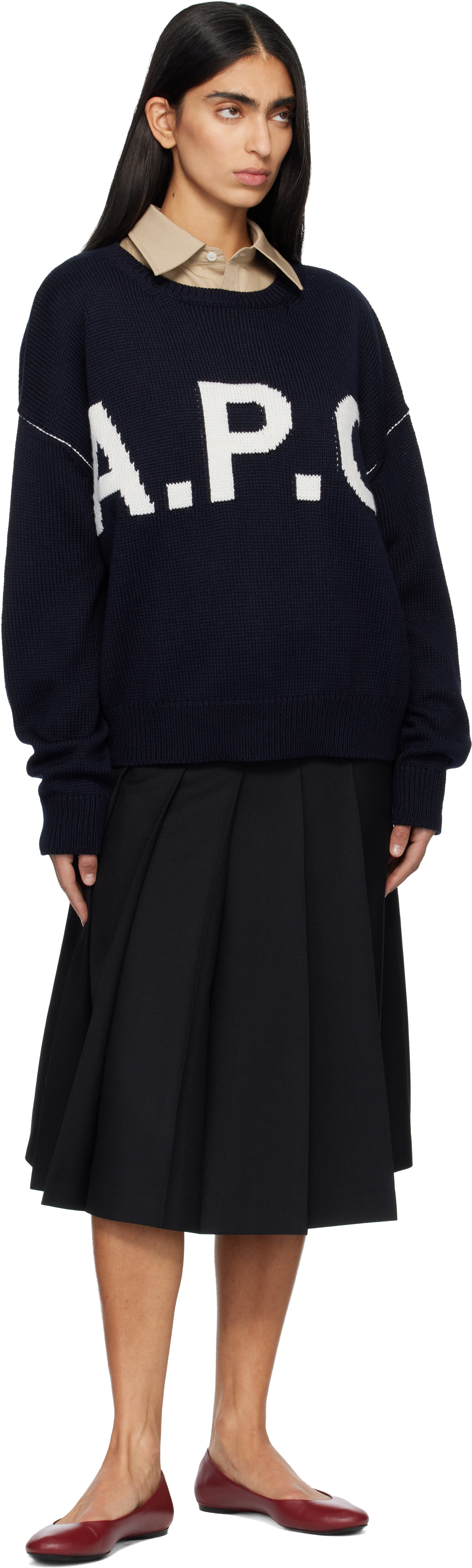 A.P.C. - Pull bleu marine à logo