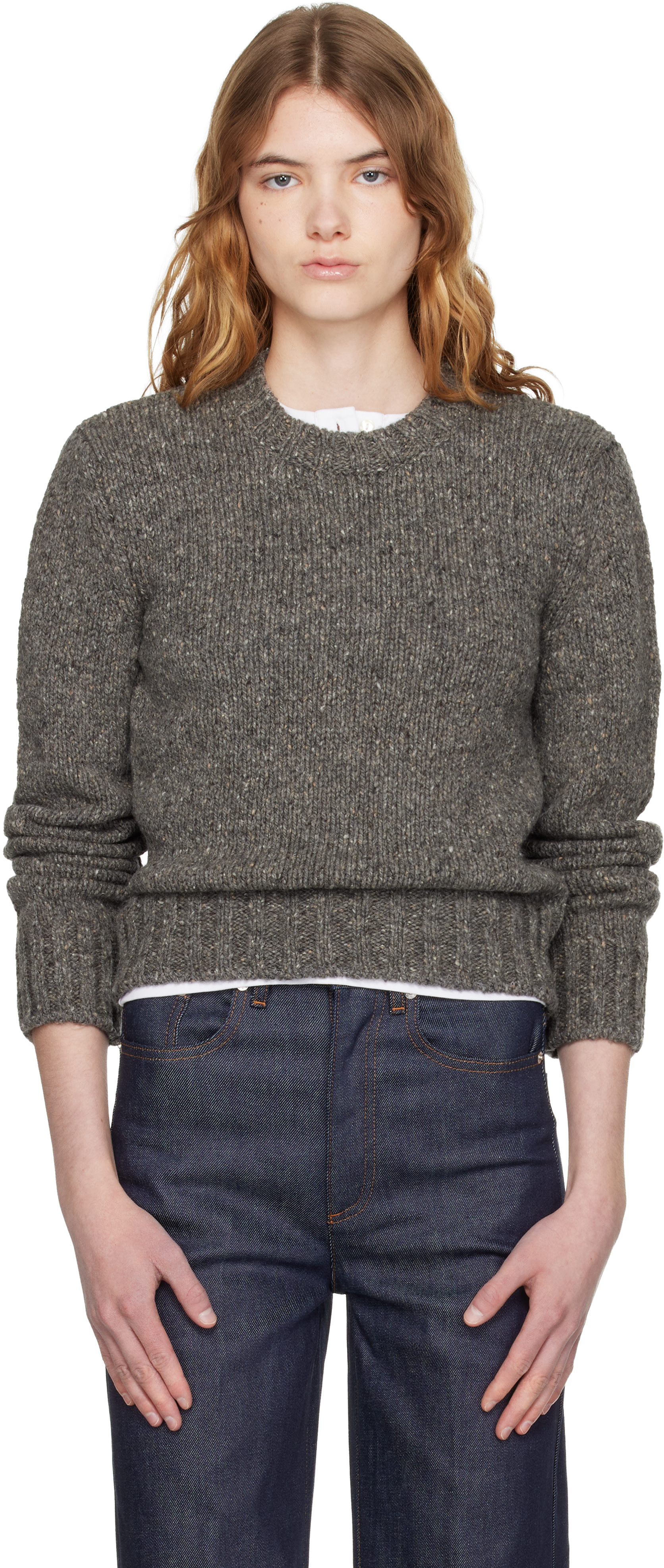 A.P.C. - Pull gris à col ras du cou