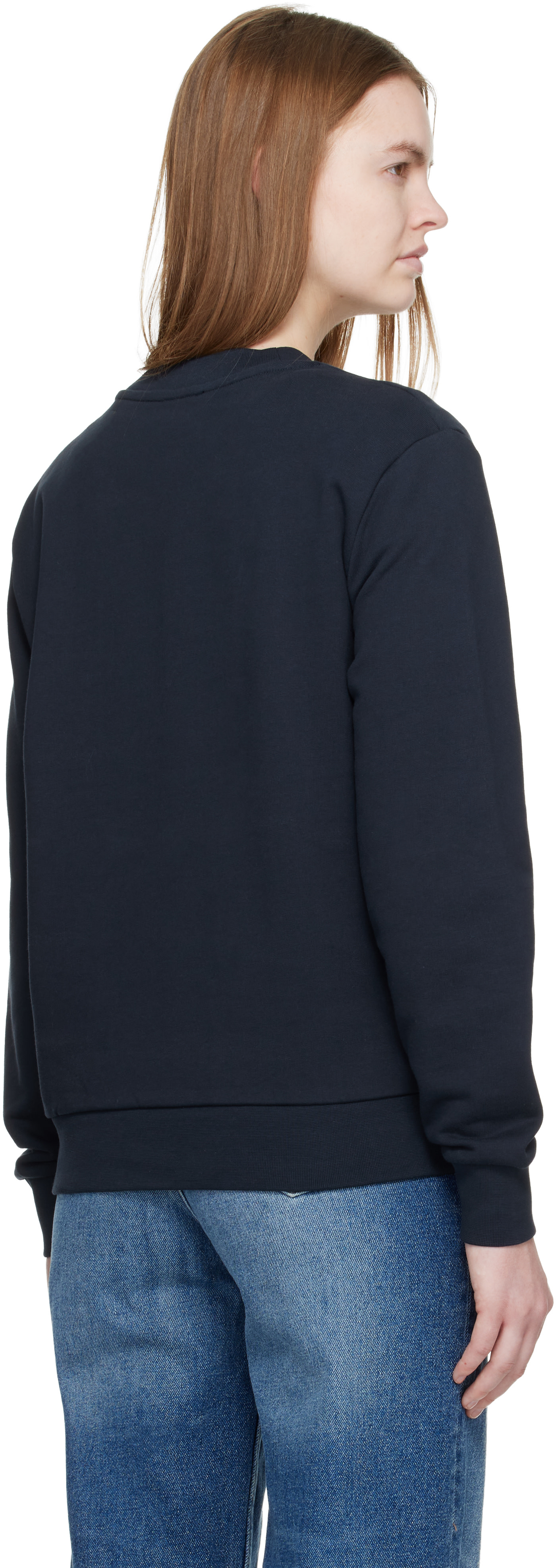 A.P.C. - Pull molletonné bleu marine à grand logo V.P.C.