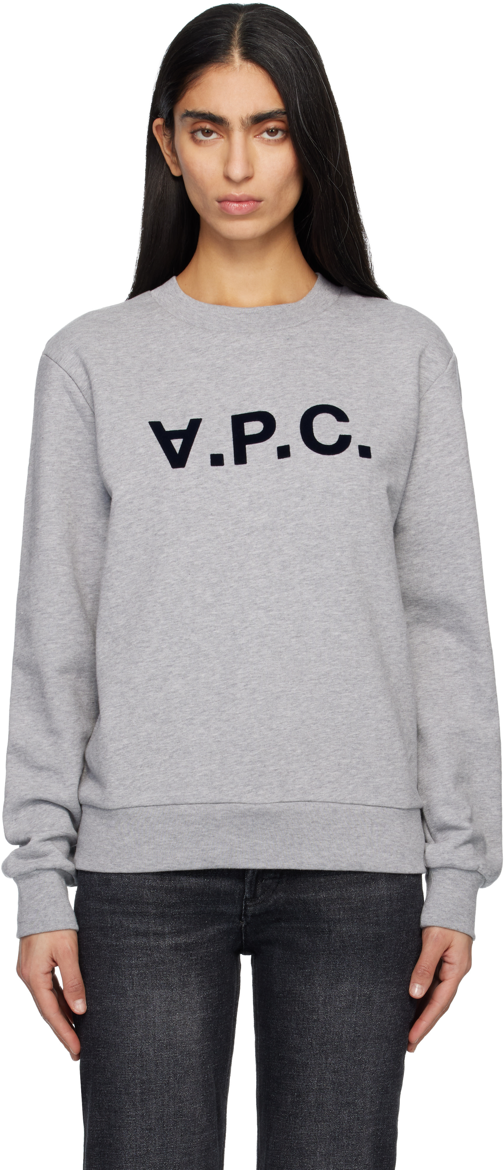 A.P.C. - Pull molletonné gris à grand logo V.P.C.
