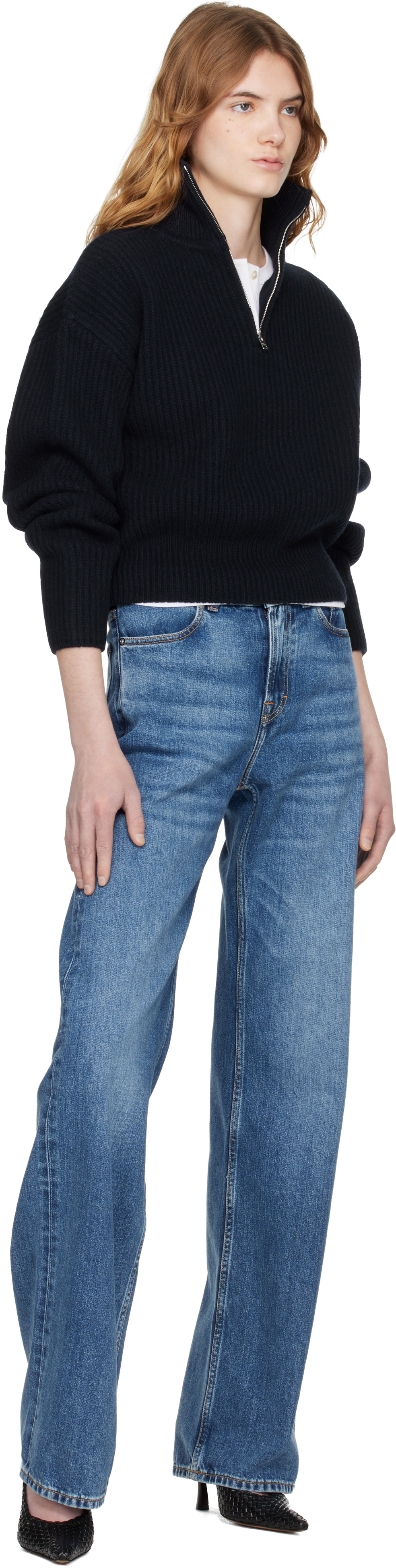 A.P.C. - Pull bleu marine en tricot côtelé