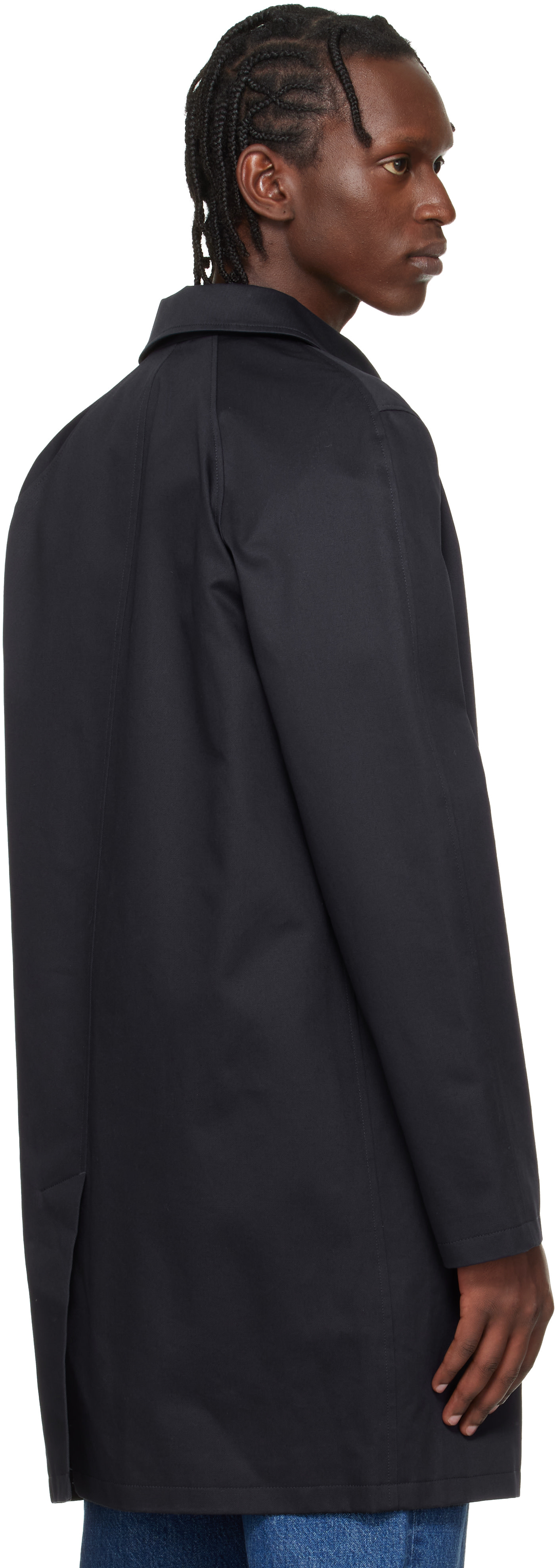A.P.C.: Navy Urban Mac Coat | SSENSE United Kingdom