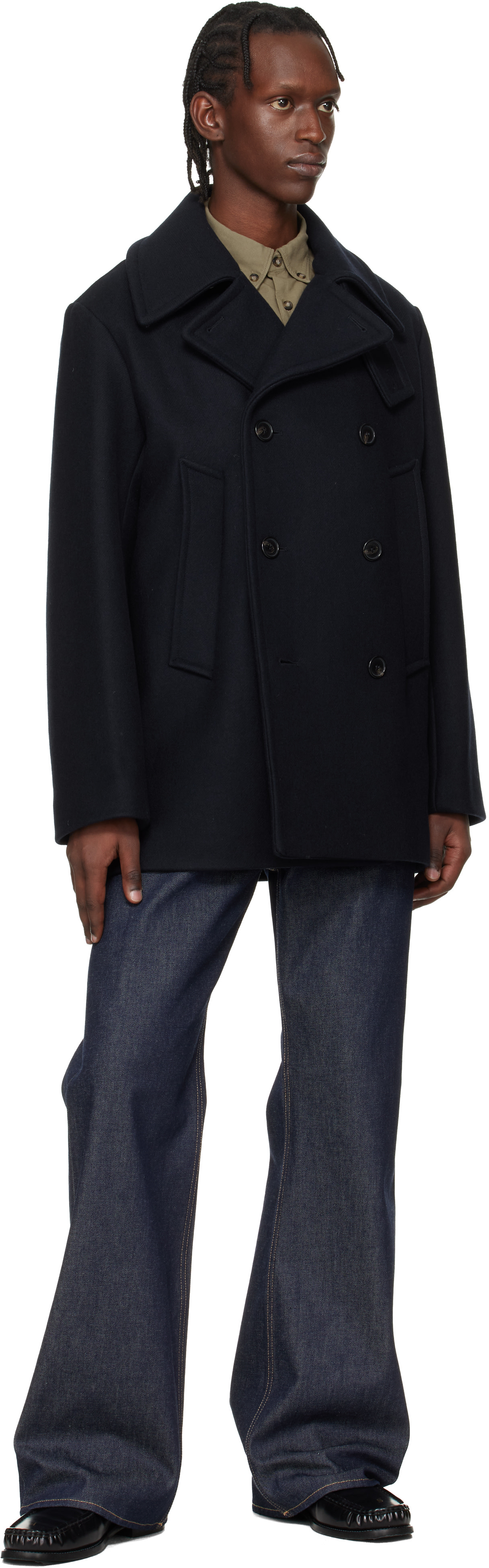 Neil Barrett ネイビー ウールピーコート A.P.C.: ネイビー ウール ピーコート | SSENSE 日本