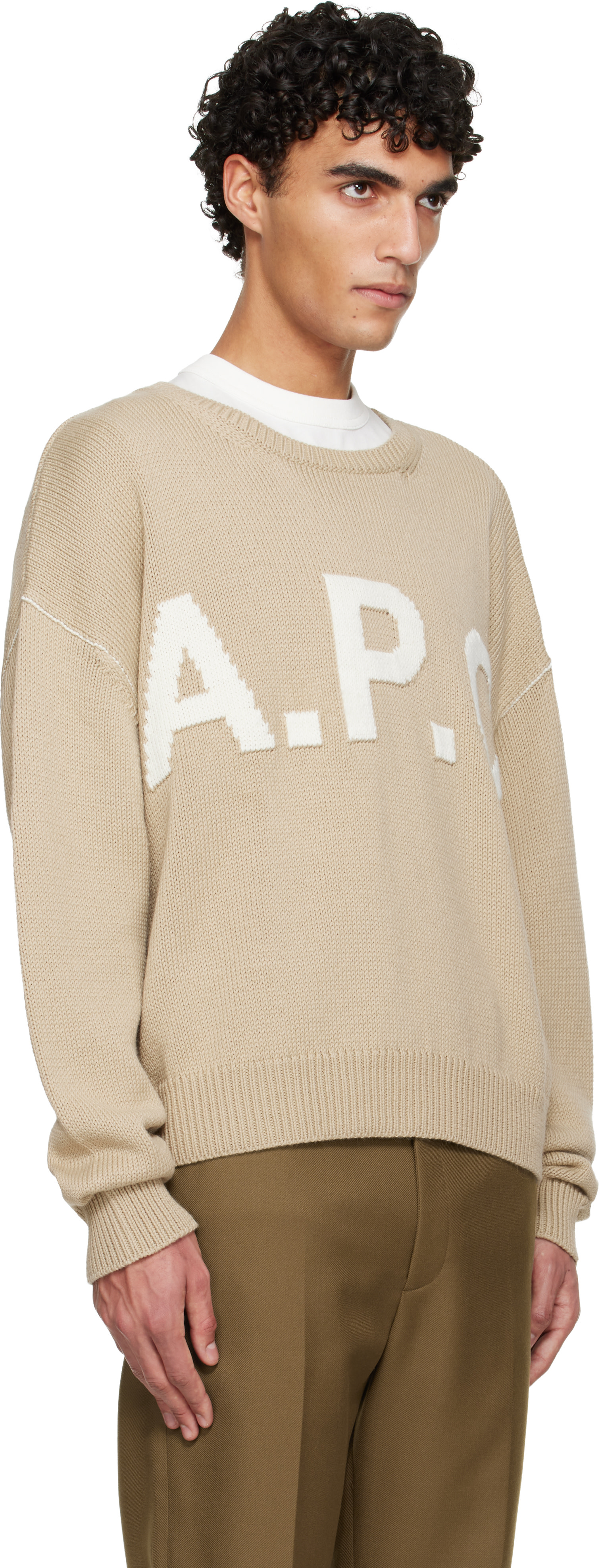 A.P.C. - Pull beige à logo