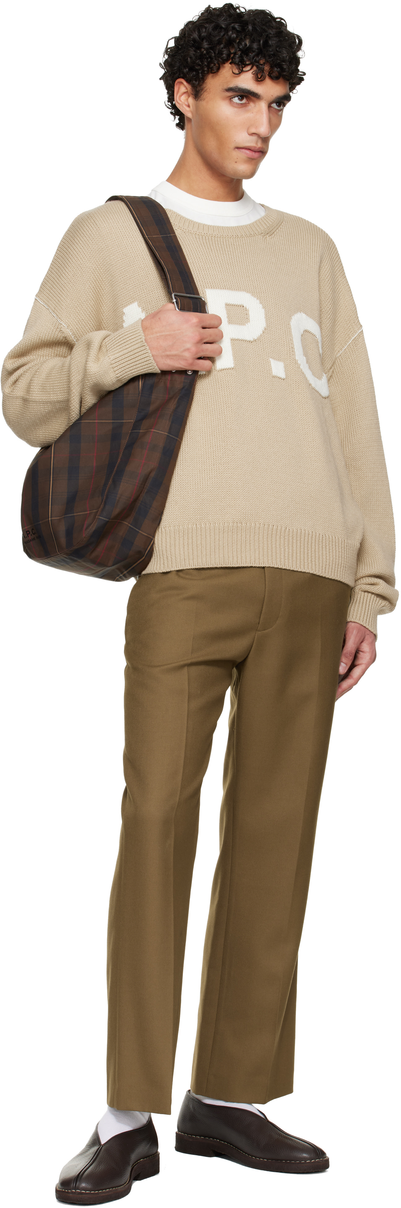 A.P.C. - Pull beige à logo