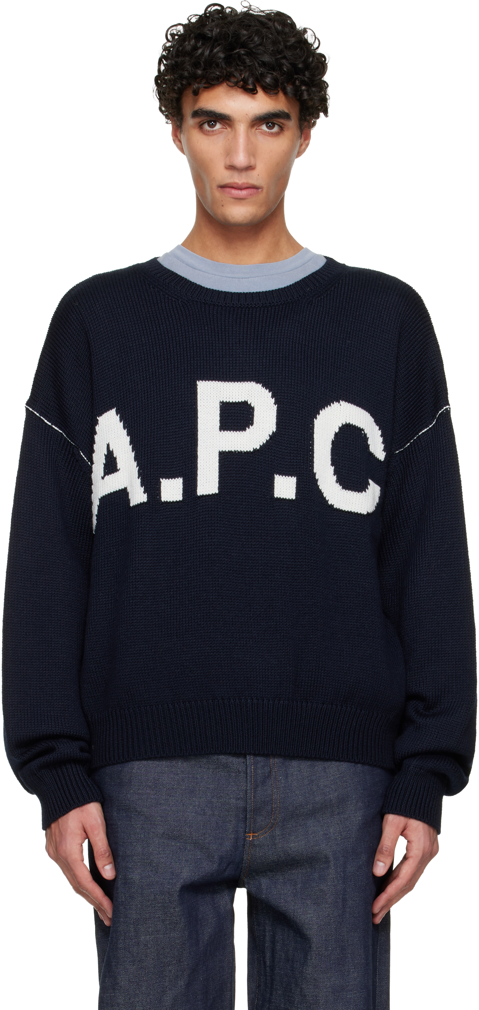 A.P.C. - Pull bleu marine à logo