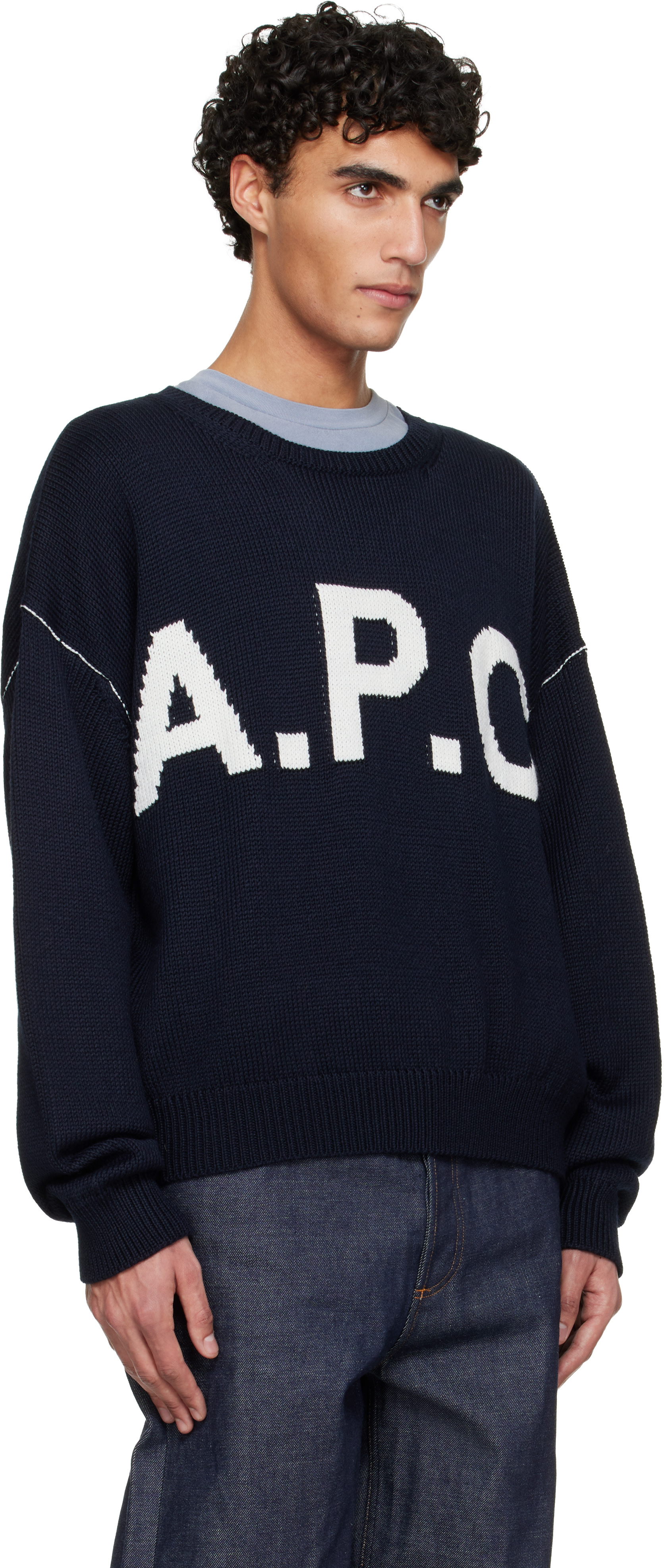 A.P.C. - Pull bleu marine à logo