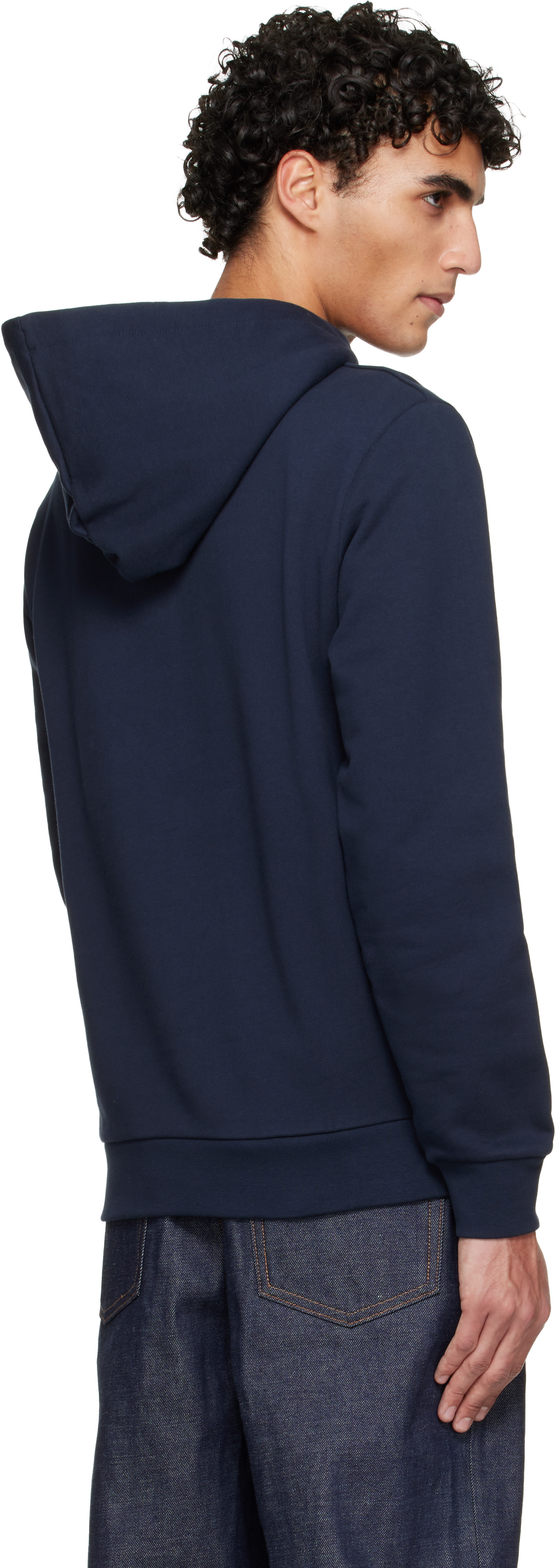 A.P.C. - Pull à capuche bleu marine à grand logo V.P.C.