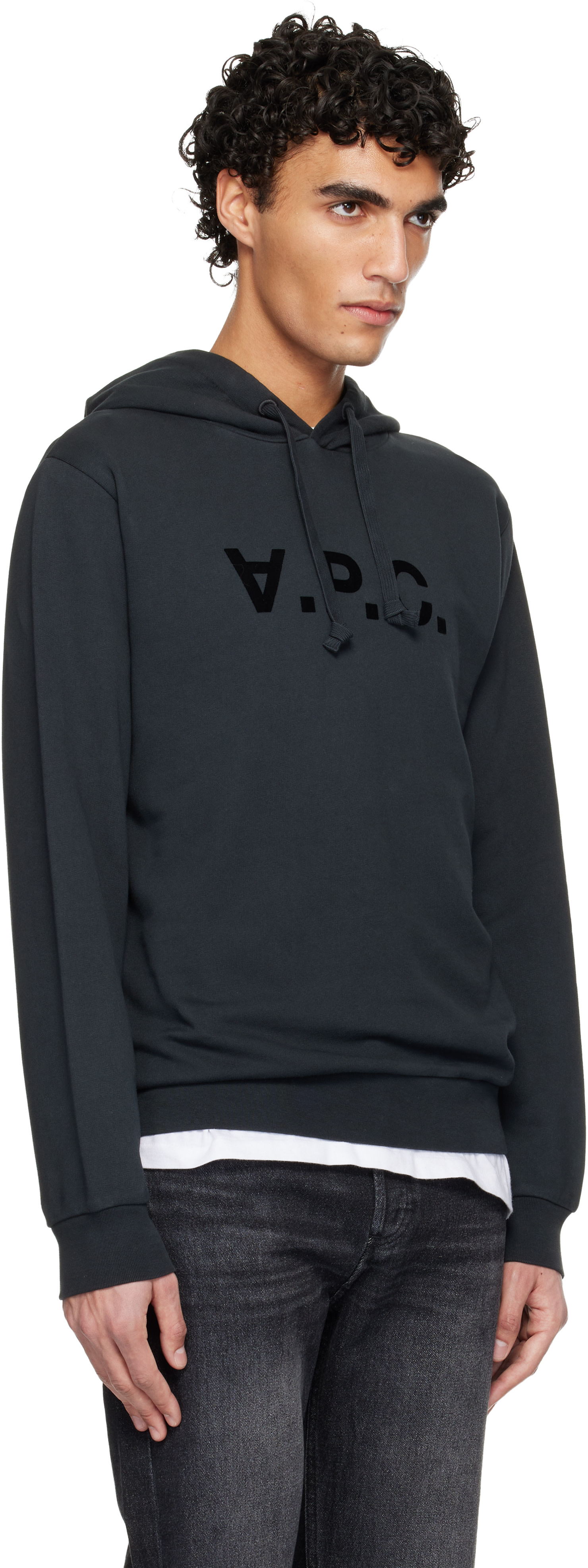 A.P.C. - Pull à capuche noir à grand logo V.P.C.