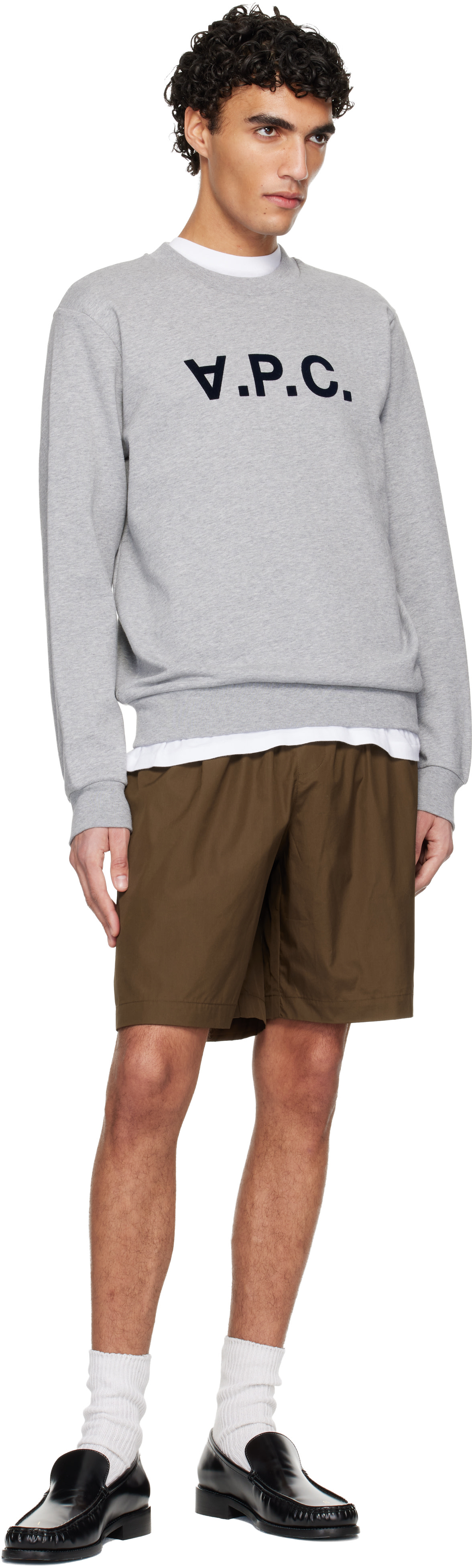 A.P.C. - Pull molletonné gris à grand logo V.P.C.