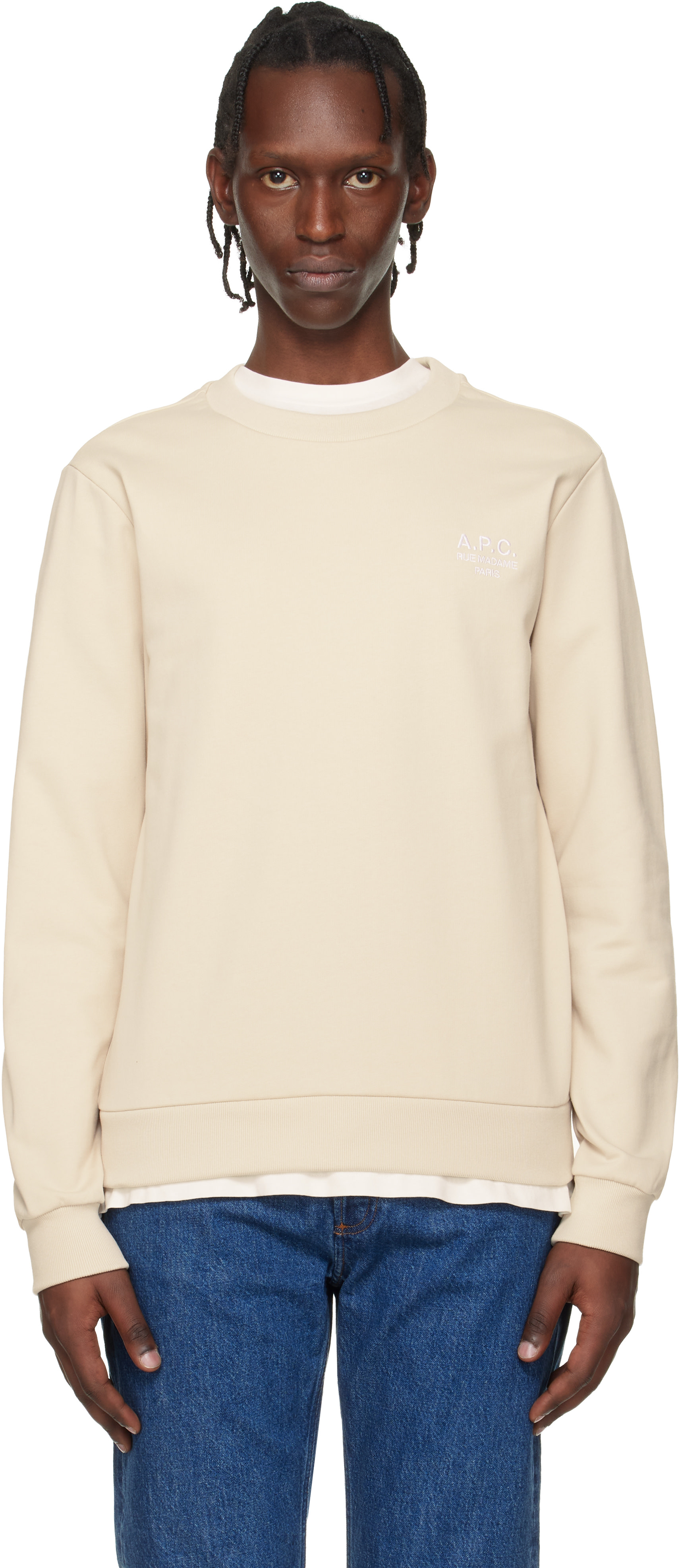 A.P.C. - Pull molletonné beige à logo Rue Madame