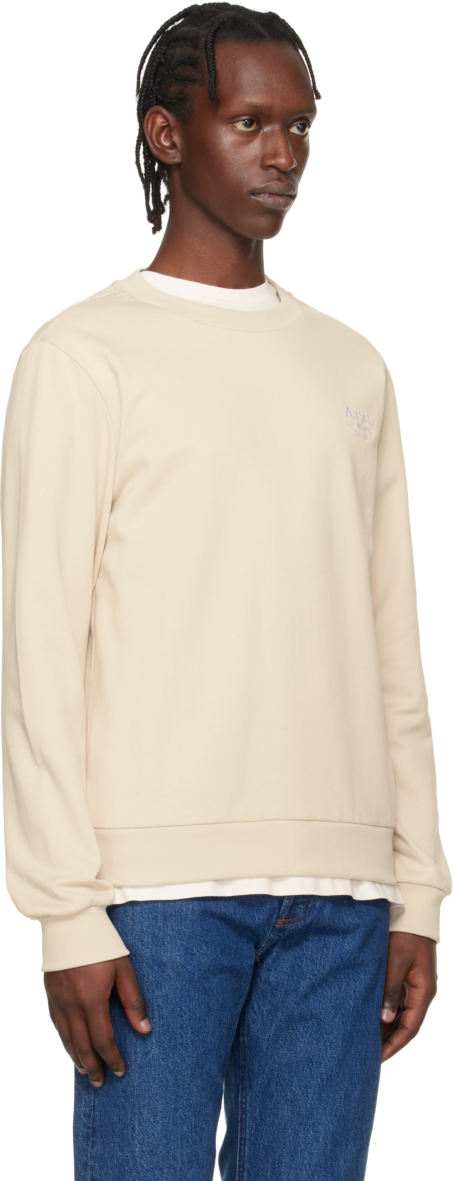 A.P.C. - Pull molletonné beige à logo Rue Madame