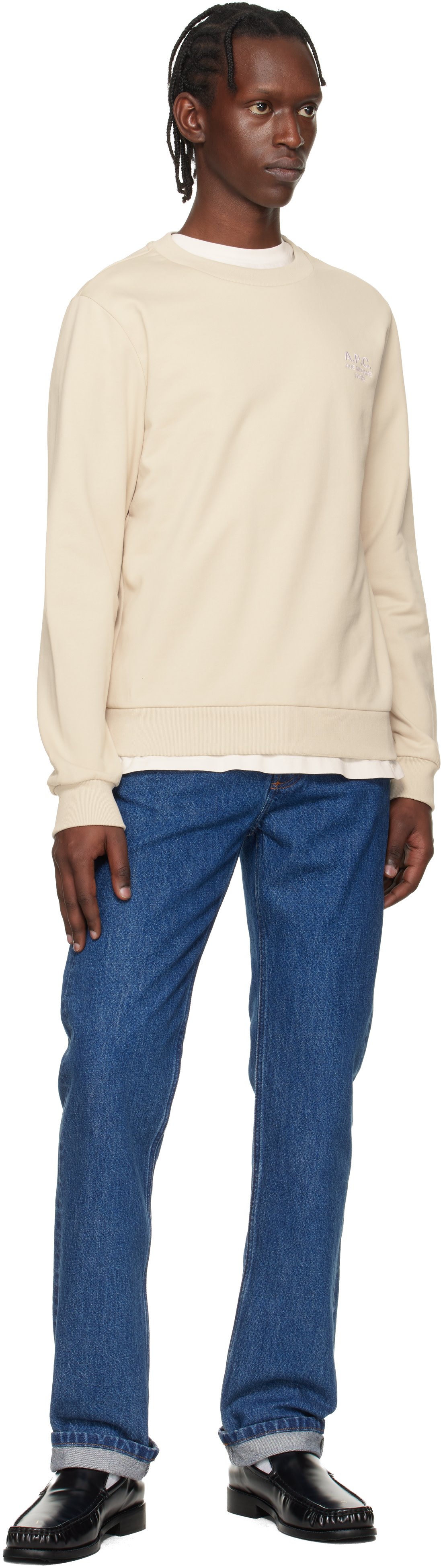 A.P.C. - Pull molletonné beige à logo Rue Madame