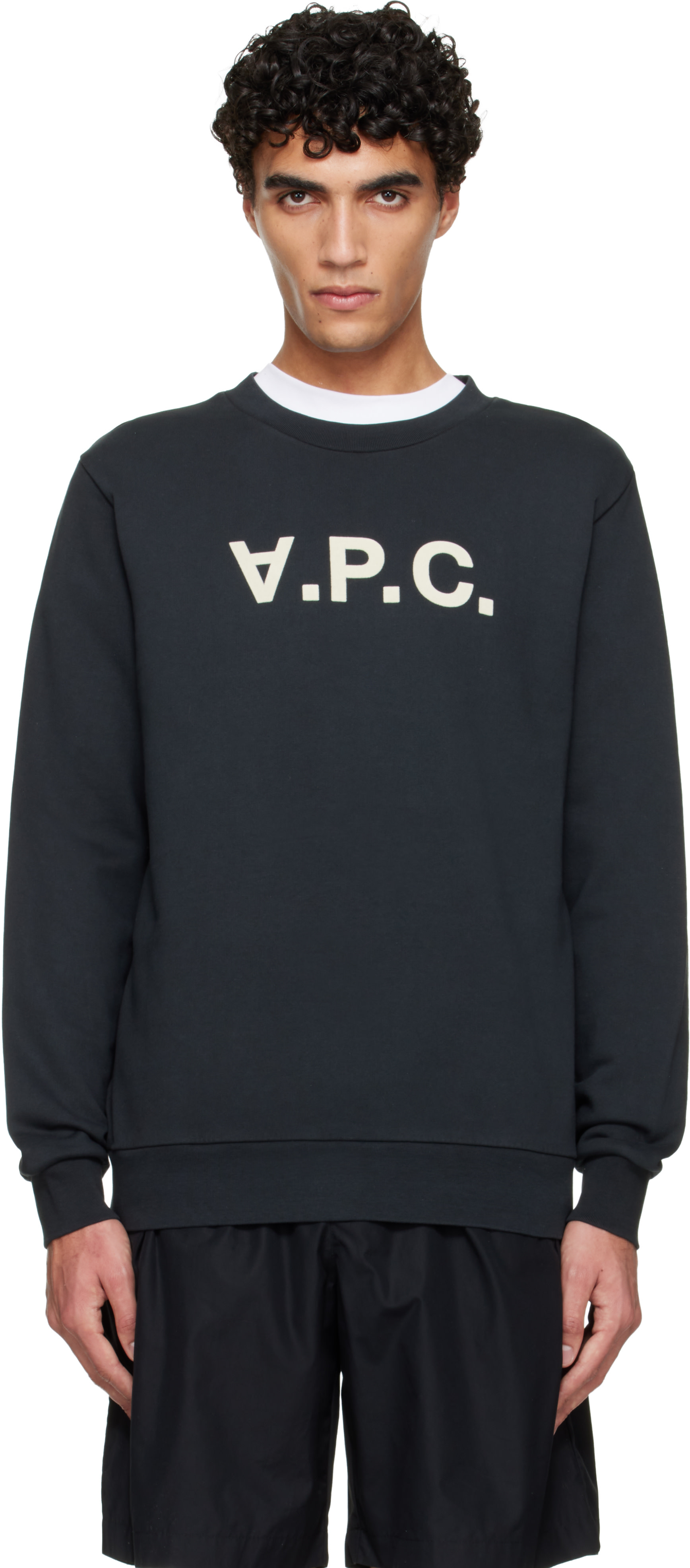 A.P.C. - Pull molletonné noir à grand logo V.P.C.
