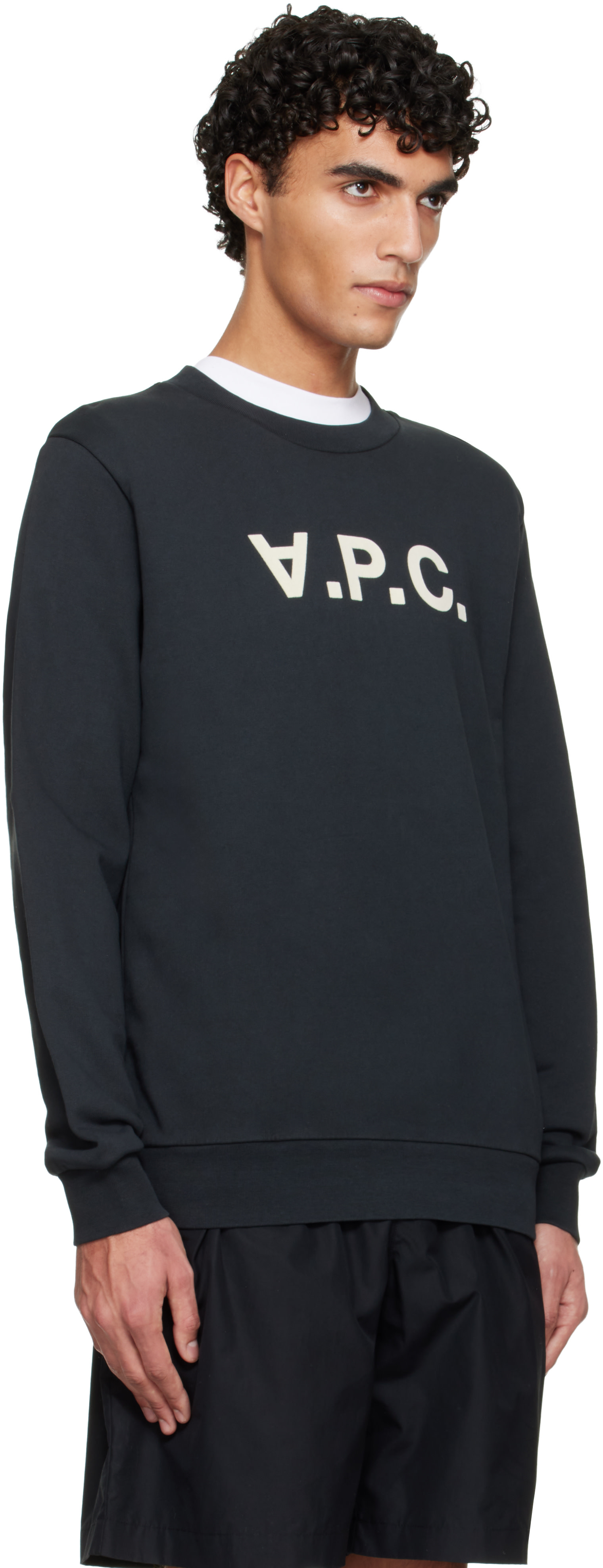 A.P.C. - Pull molletonné noir à grand logo V.P.C.